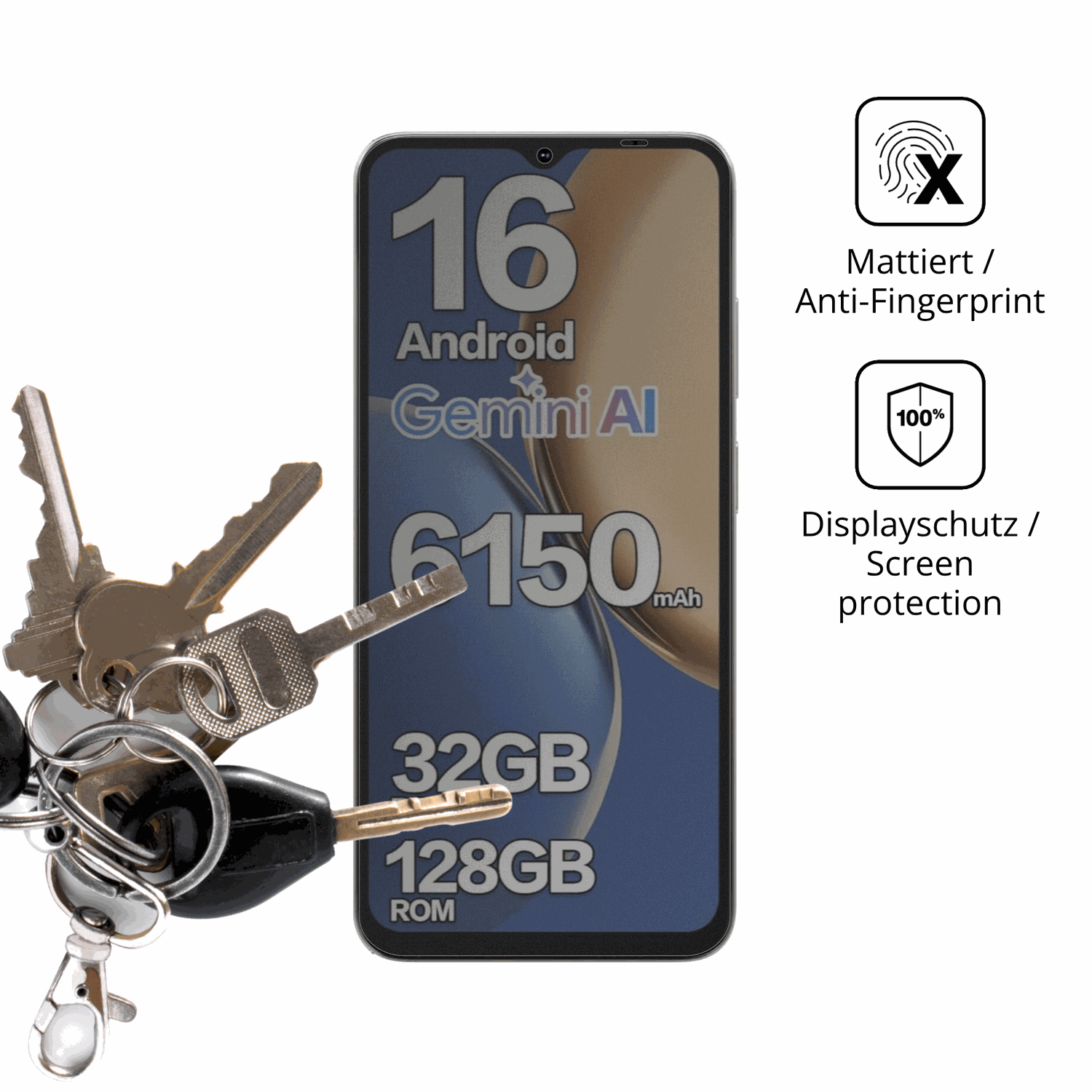 dipos Displayschutz für Doogee Note 56X Pro, mattierte Oberfläche, Blickschutzfilter und perfekter Passform