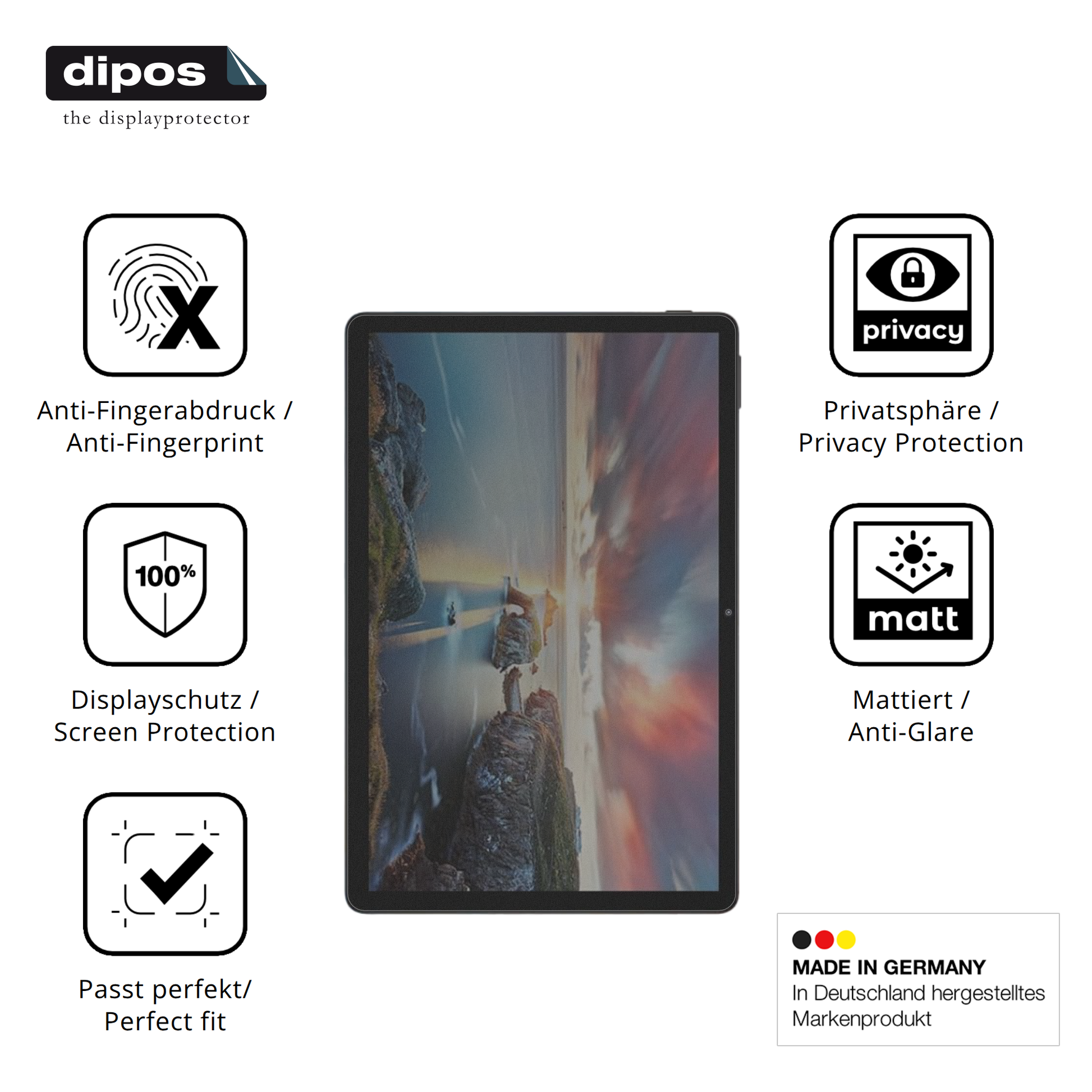 Privatsphäre-Schutz durch Sichtschutz-Folie passend zugeschnitten für DOOGEE Tab A9 Pro
