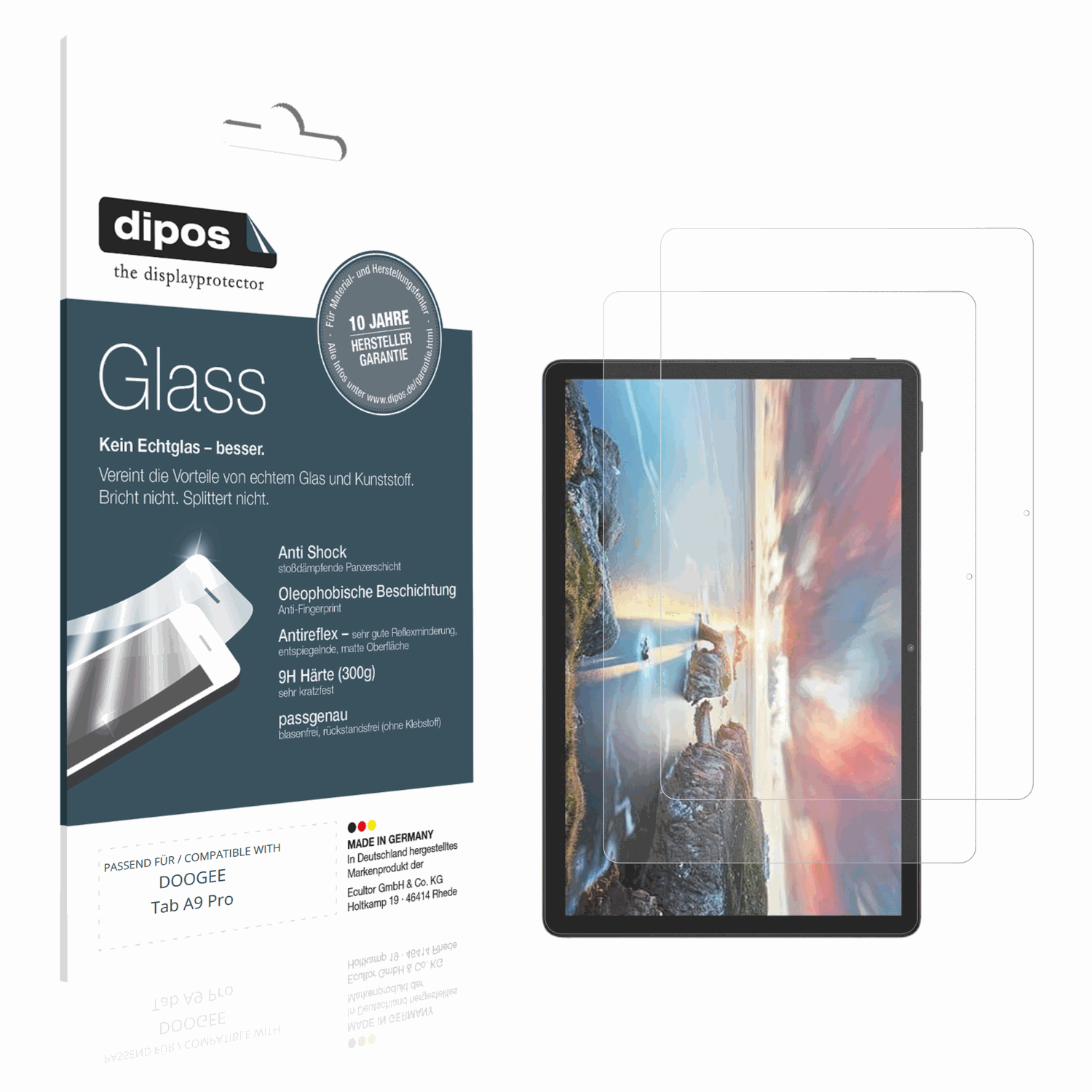 Matte Displayschutzfolie von dipos passend für DOOGEE Tab A9 Pro, 9H kratzfest und blasenfrei montiert