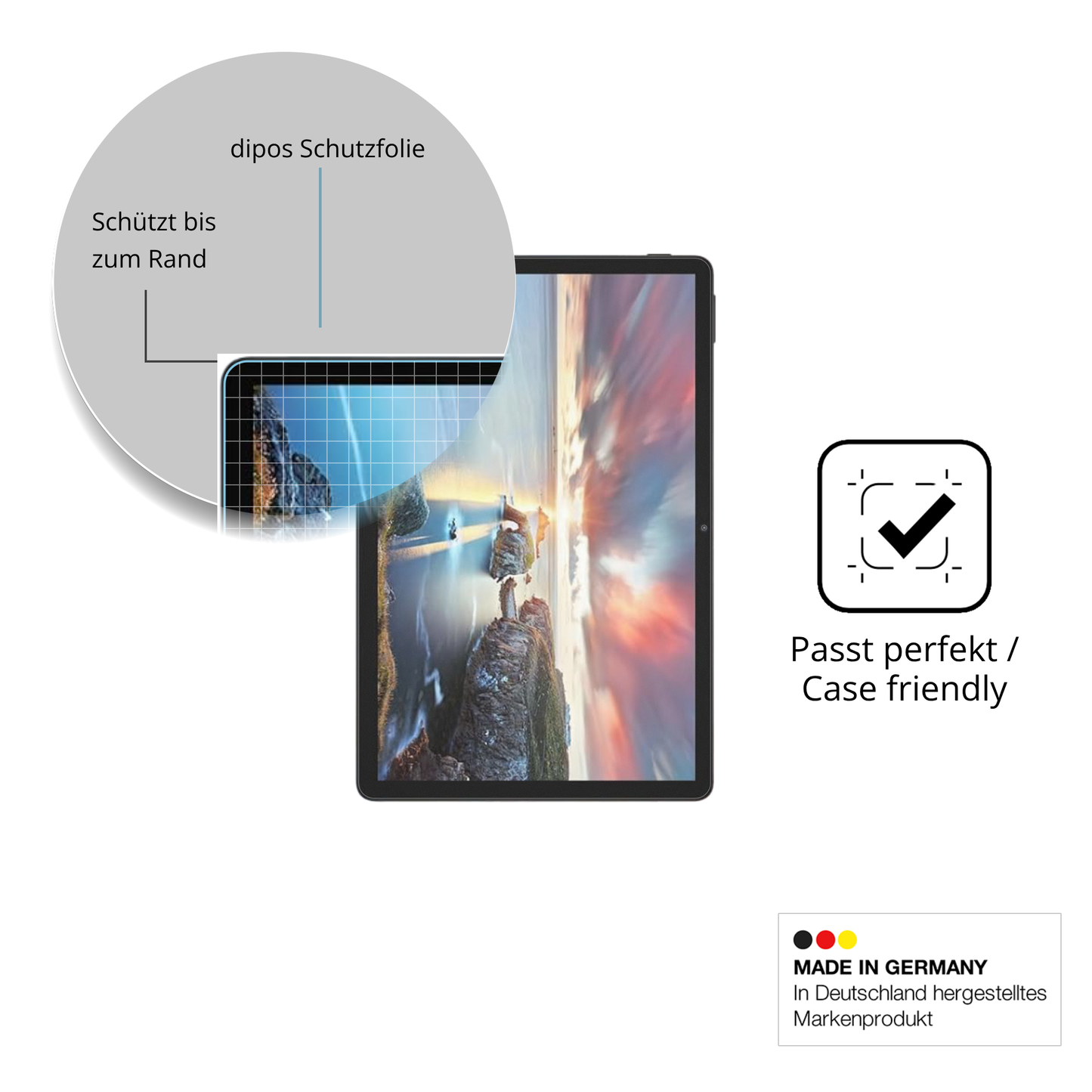 Schutzglasfolie mit optimaler Passform, zur Verwendung mit Hüllen geeignet
