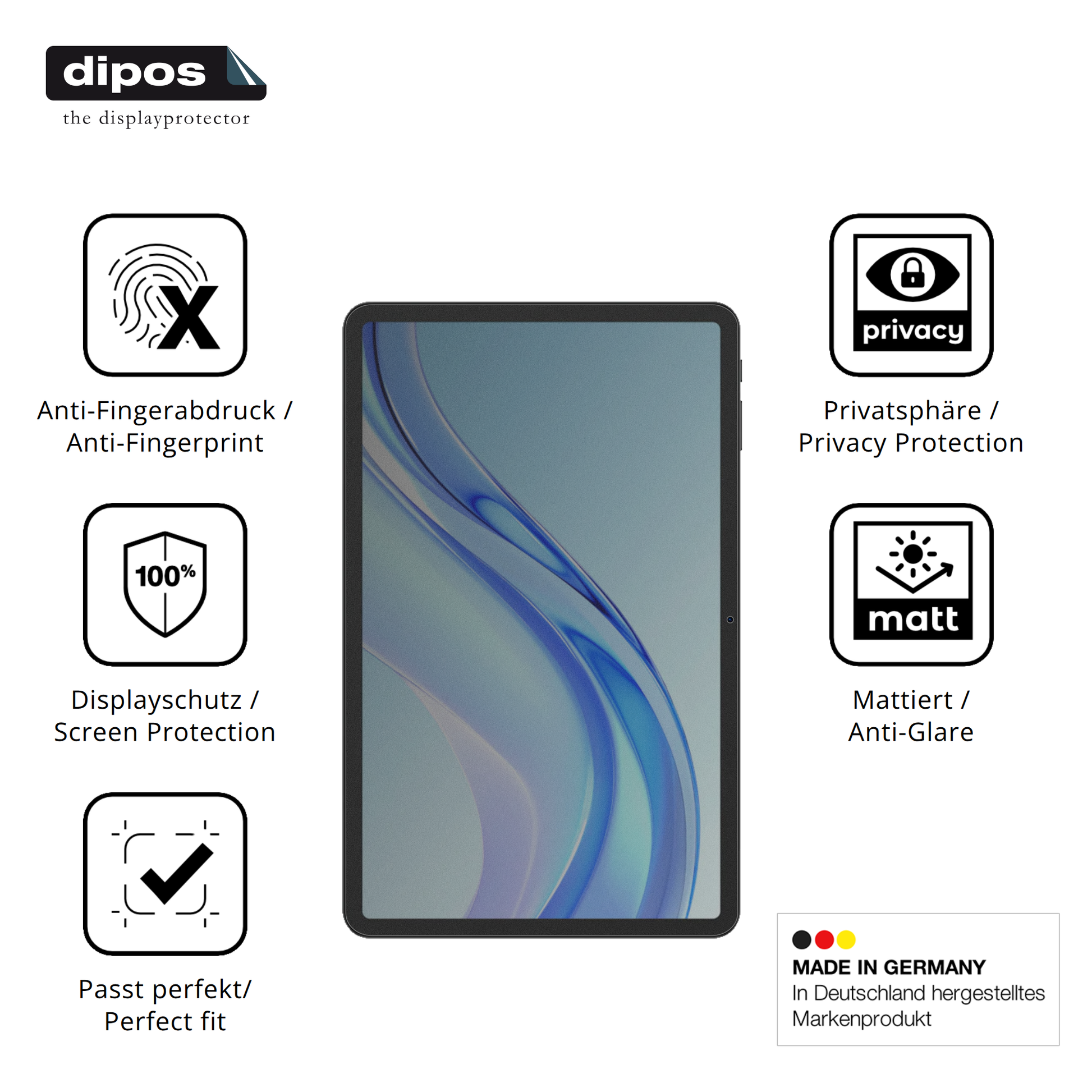 Privatsphäre-Schutz durch Sichtschutz-Folie passend zugeschnitten für Doogee Tab E3 Plus