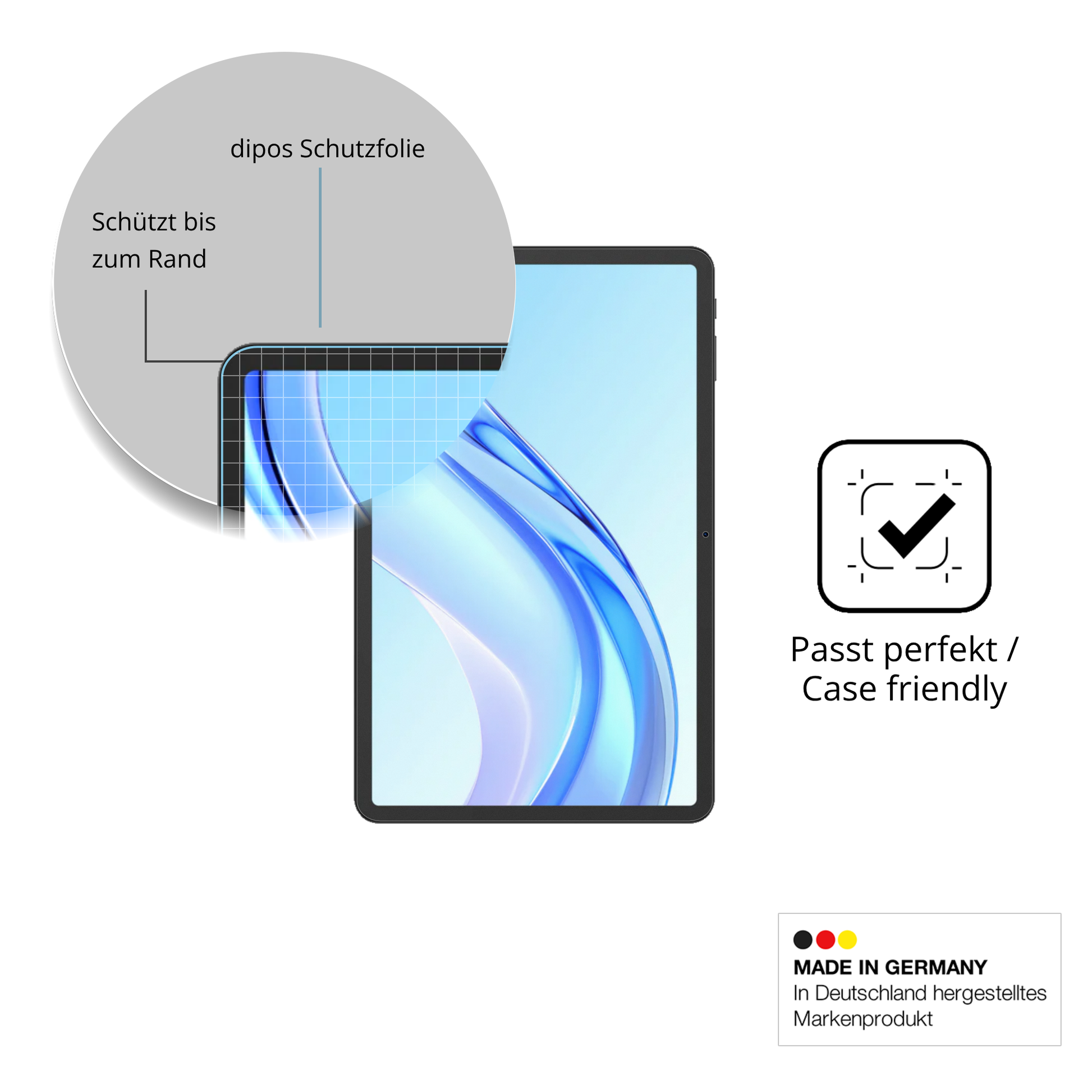 Schutzglasfolie mit optimaler Passform, zur Verwendung mit Hüllen geeignet