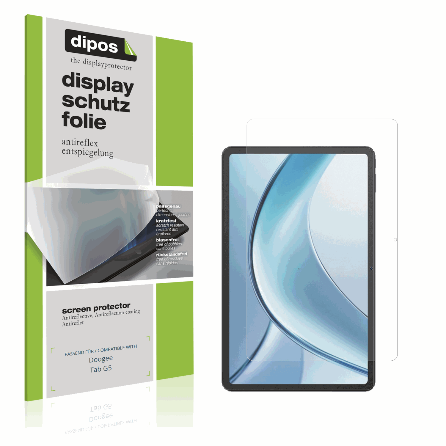 Matte Displayschutzfolie von dipos passend für Doogee Tab G5, präziser Zuschnitt und blasenfrei montiert