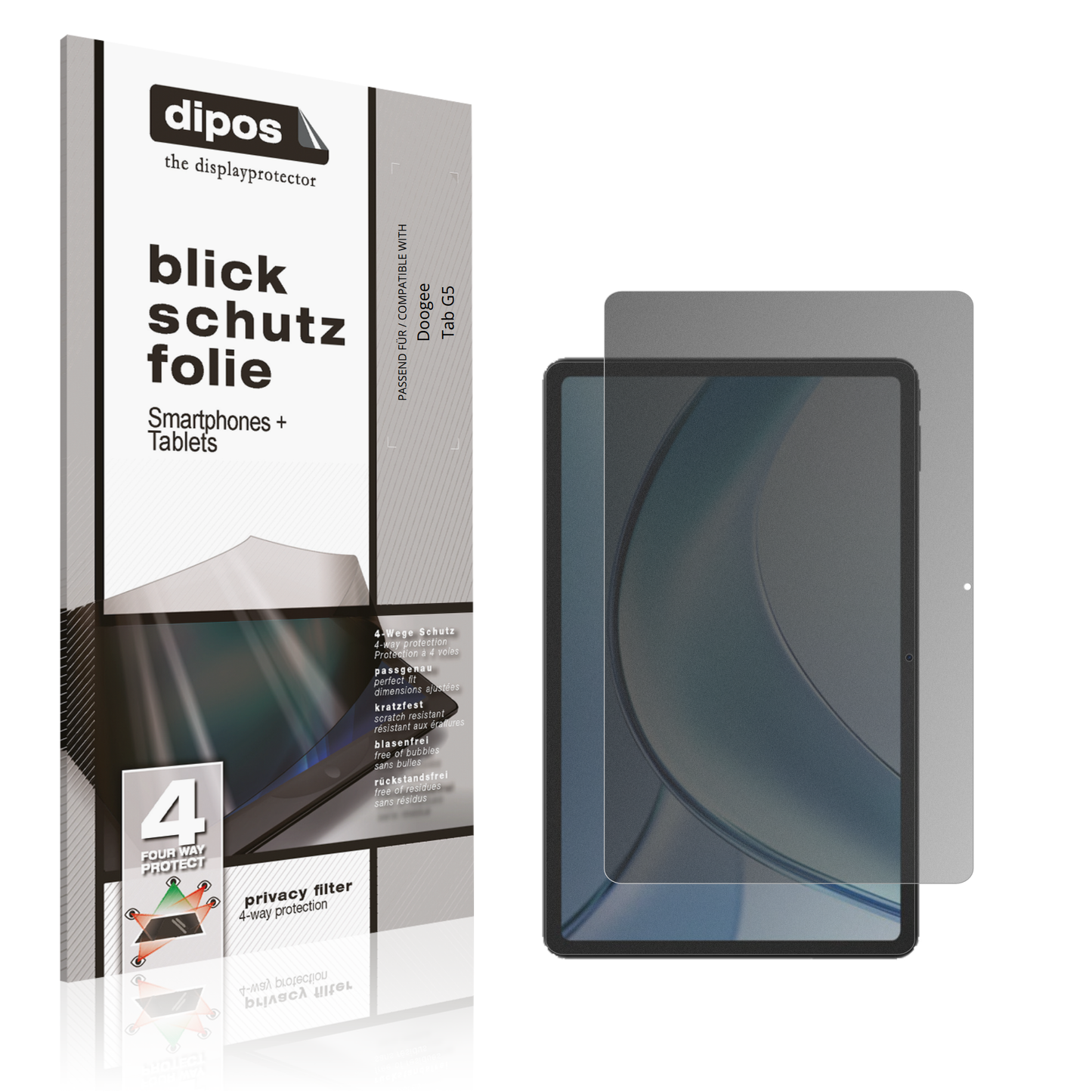 Blickschutzfolie von dipos passend für Doogee Tab G5, präziser Zuschnitt und blasenfrei montiert
