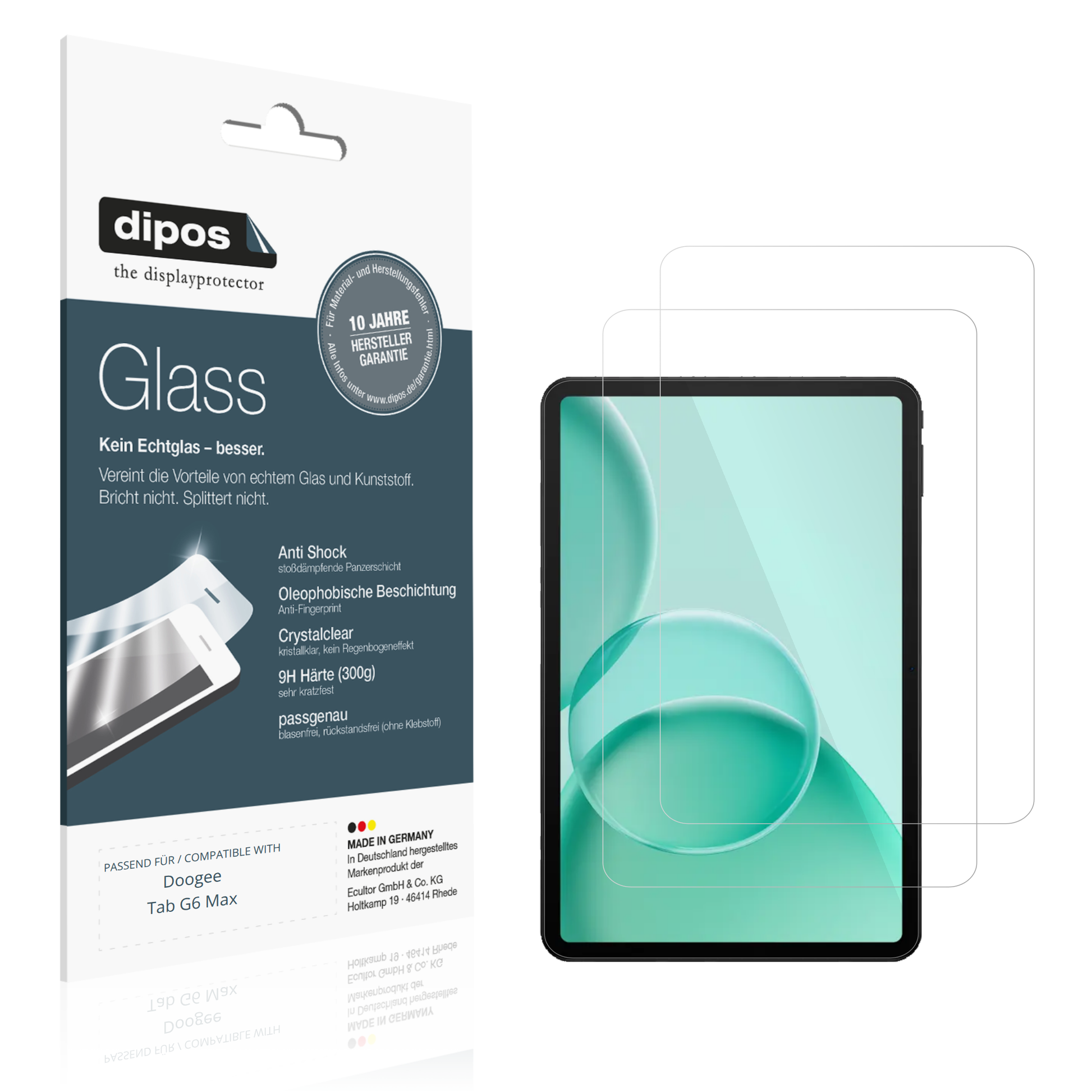 Klare Displayschutzfolie von dipos passend für doogeetab g6 max, 9H kratzfest und blasenfrei montiert