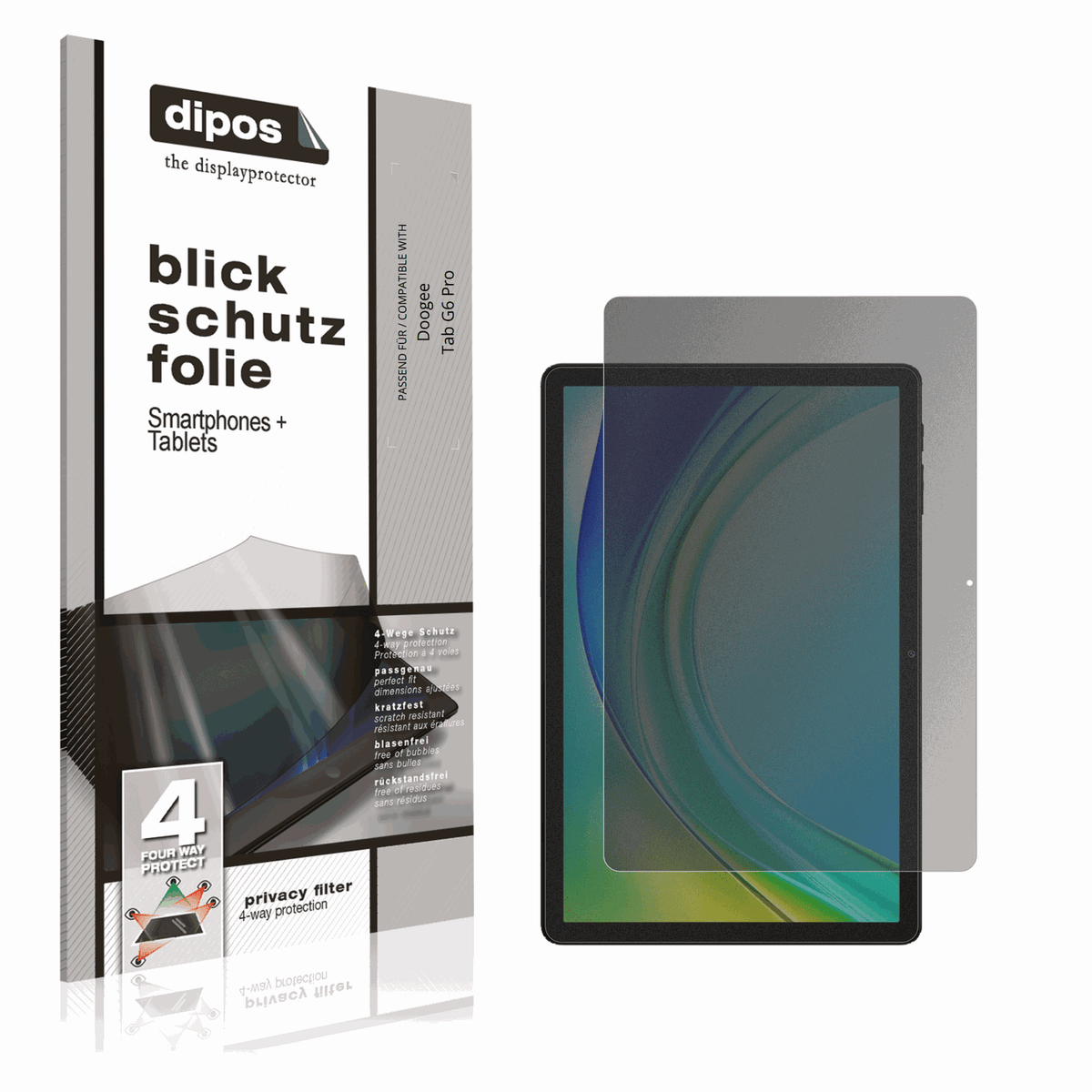 Blickschutzfolie von dipos passend für Doogee Tab G6 Pro, präziser Zuschnitt und blasenfrei montiert