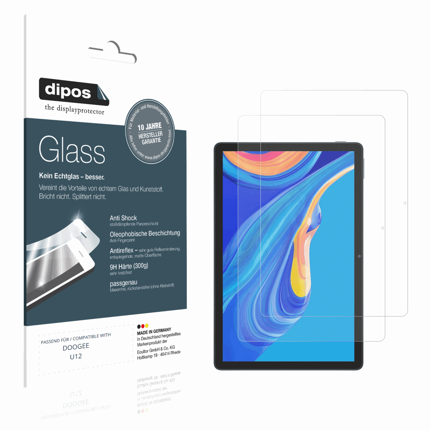 Matte Displayschutzfolie von dipos passend für DOOGEE U12, 9H kratzfest und blasenfrei montiert