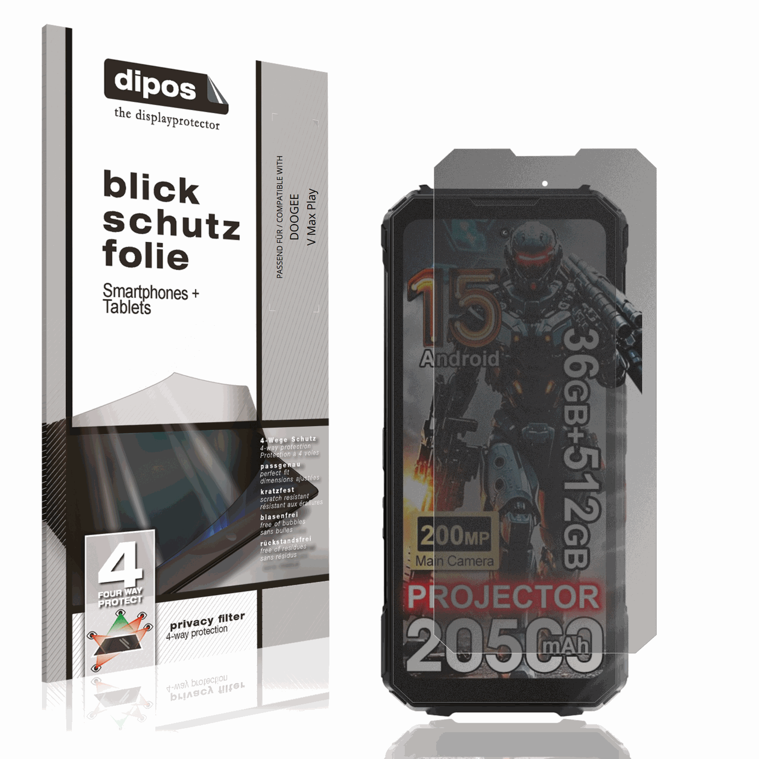 Blickschutzfolie von dipos passend für DOOGEE V Max Play, präziser Zuschnitt und blasenfrei montiert