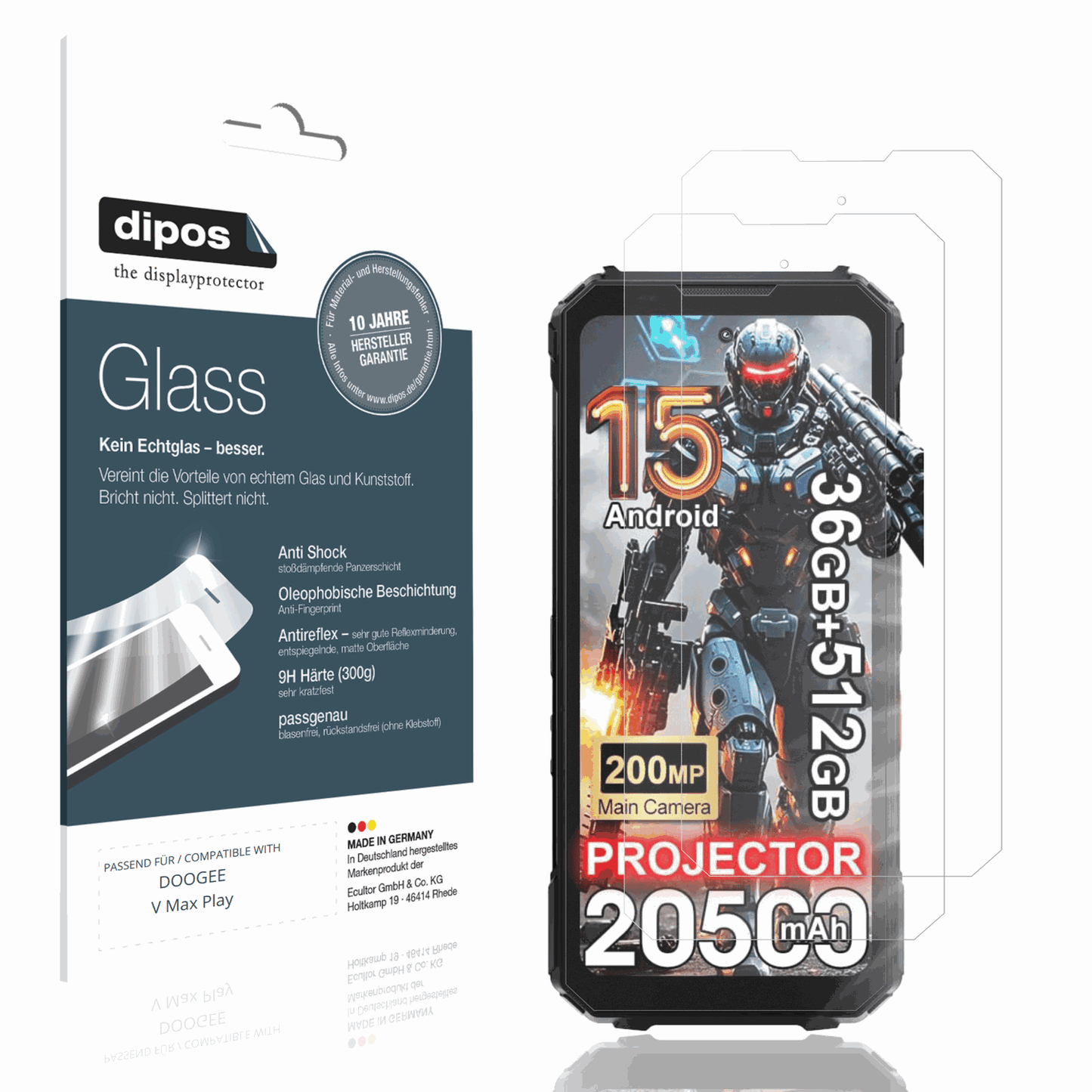 Matte Displayschutzfolie von dipos passend für DOOGEE V Max Play, 9H kratzfest und blasenfrei montiert