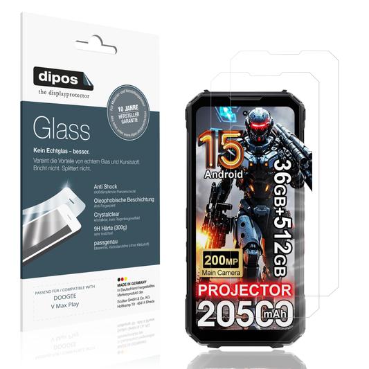 Klare Displayschutzfolie von dipos passend für DOOGEE V Max Play, 9H kratzfest und blasenfrei montiert