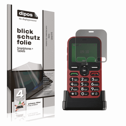 Blickschutzfolie von dipos passend für Doro Leva E10, präziser Zuschnitt und blasenfrei montiert