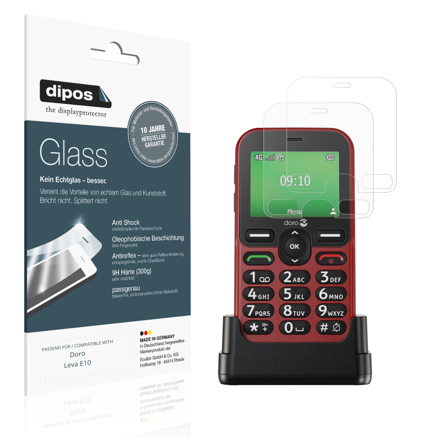 Matte Displayschutzfolie von dipos passend für Doro Leva E10, 9H kratzfest und blasenfrei montiert