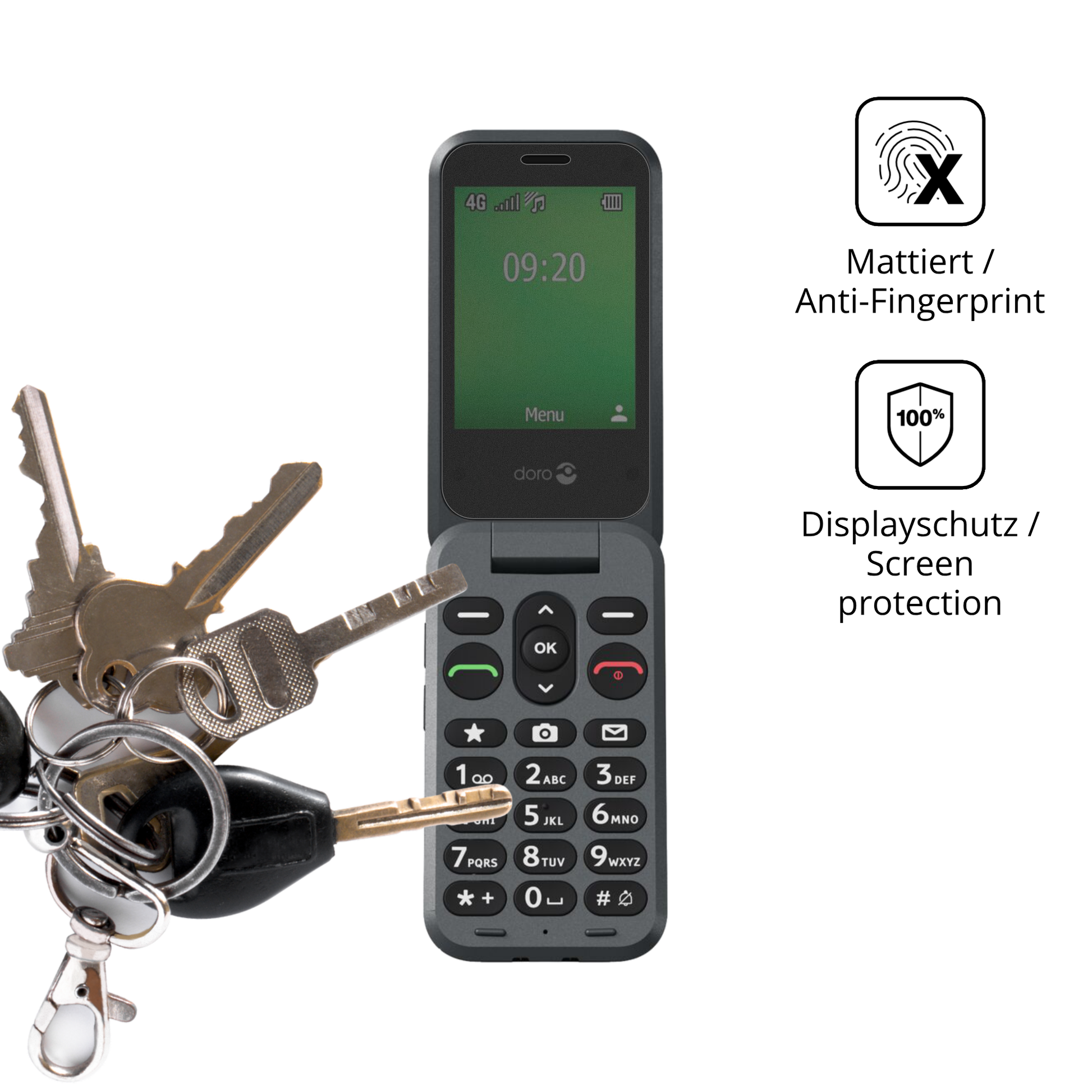 dipos Displayschutz für Doro Leva E20, mattierte Oberfläche, Blickschutzfilter und perfekter Passform