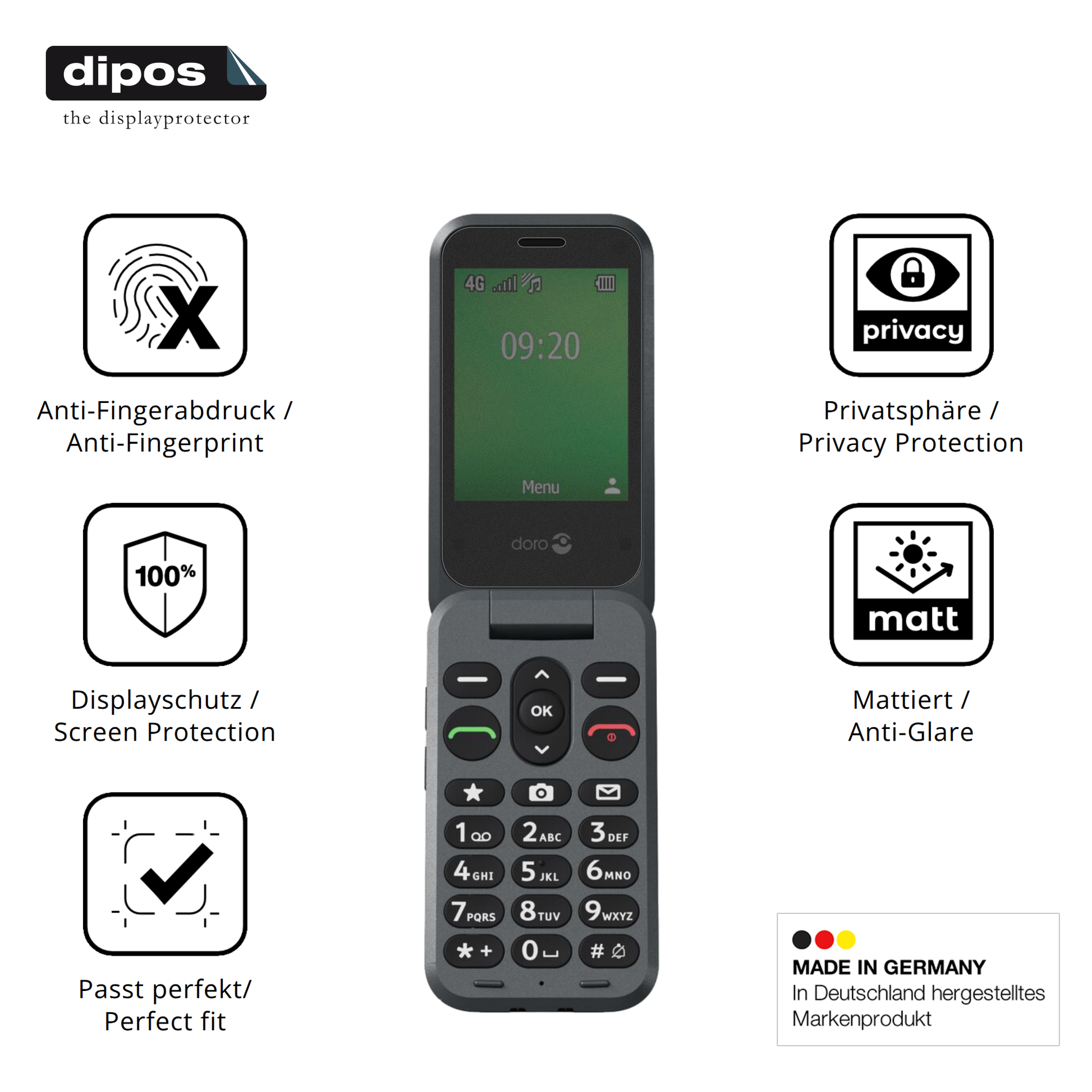 Privatsphäre-Schutz durch Sichtschutz-Folie passend zugeschnitten für Doro Leva E20