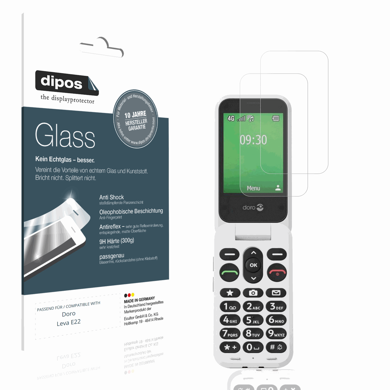 Matte Displayschutzfolie von dipos passend für Doro Leva E22, 9H kratzfest und blasenfrei montiert