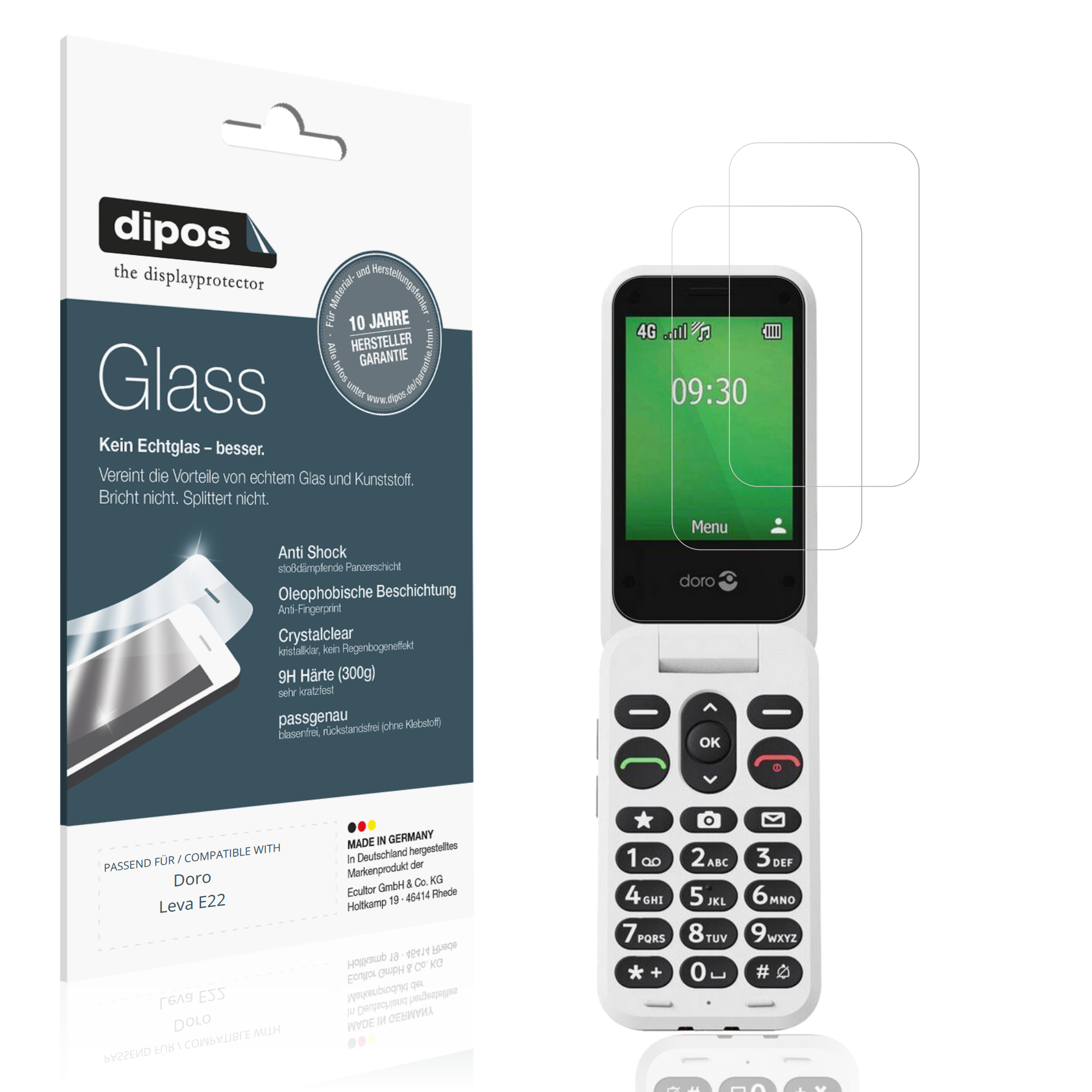 Klare Displayschutzfolie von dipos passend für Doro Leva E22, 9H kratzfest und blasenfrei montiert