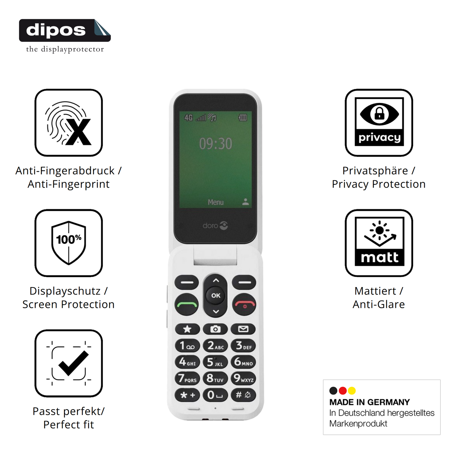 Privatsphäre-Schutz durch Sichtschutz-Folie passend zugeschnitten für Doro Leva E30