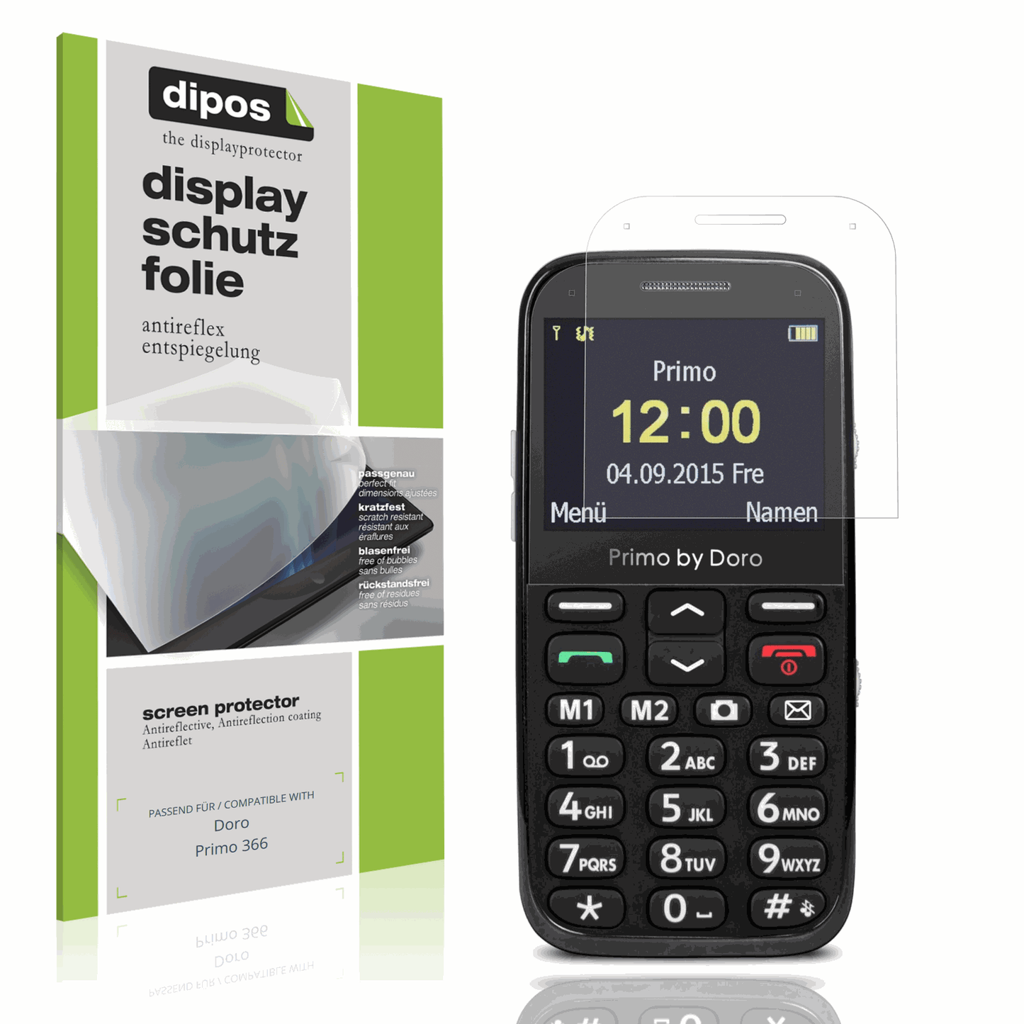 Matte Displayschutzfolie von dipos passend für Doro Primo 366, präziser Zuschnitt und blasenfrei montiert