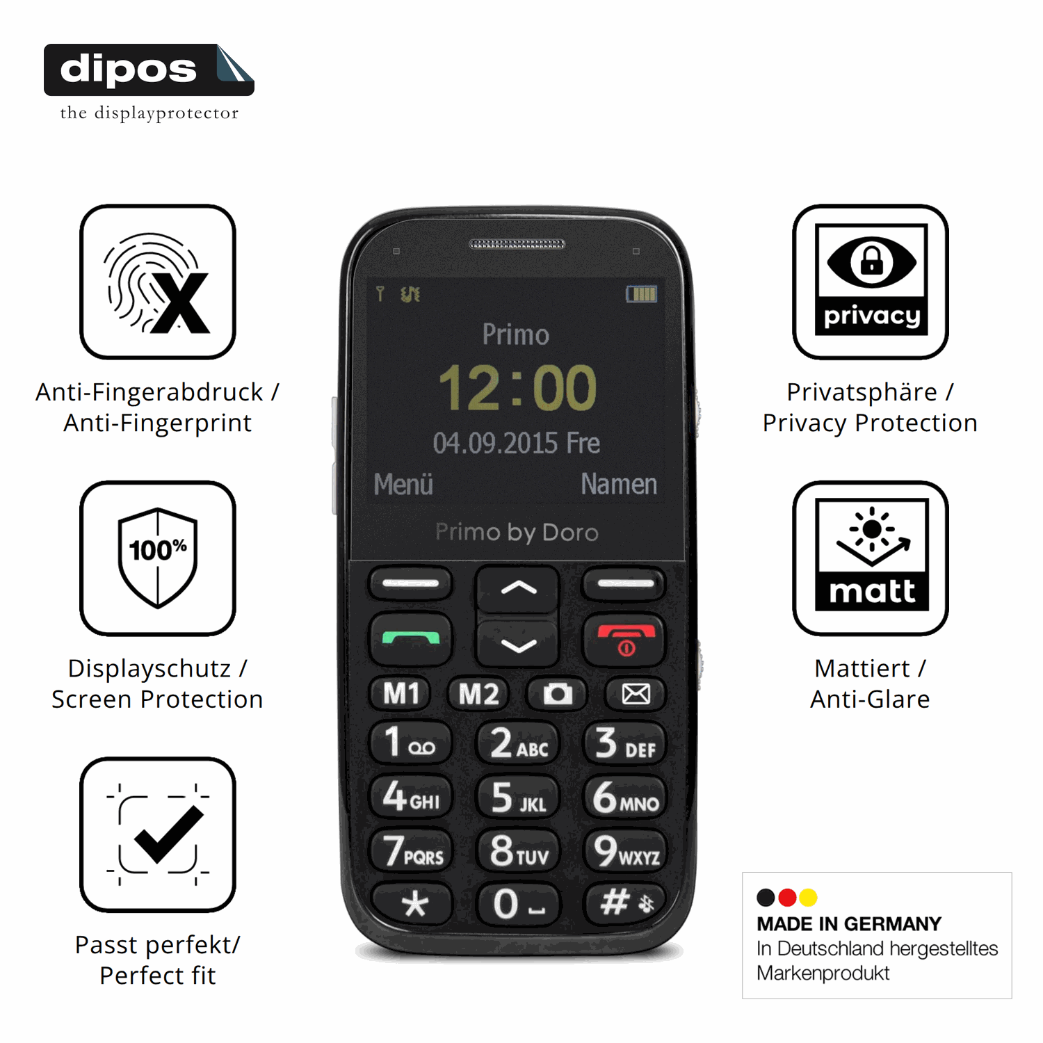 Privatsphäre-Schutz durch Sichtschutz-Folie passend zugeschnitten für Doro Primo 366