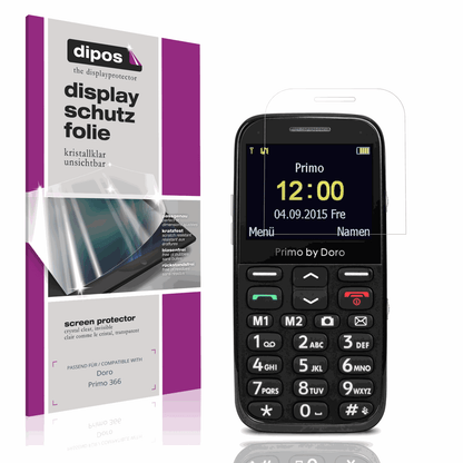 Klare Displayschutzfolie von dipos passend für Doro Primo 366, präziser Zuschnitt und blasenfrei montiert