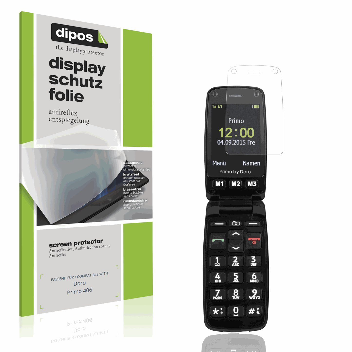 Matte Displayschutzfolie von dipos passend für Doro Primo 406, präziser Zuschnitt und blasenfrei montiert