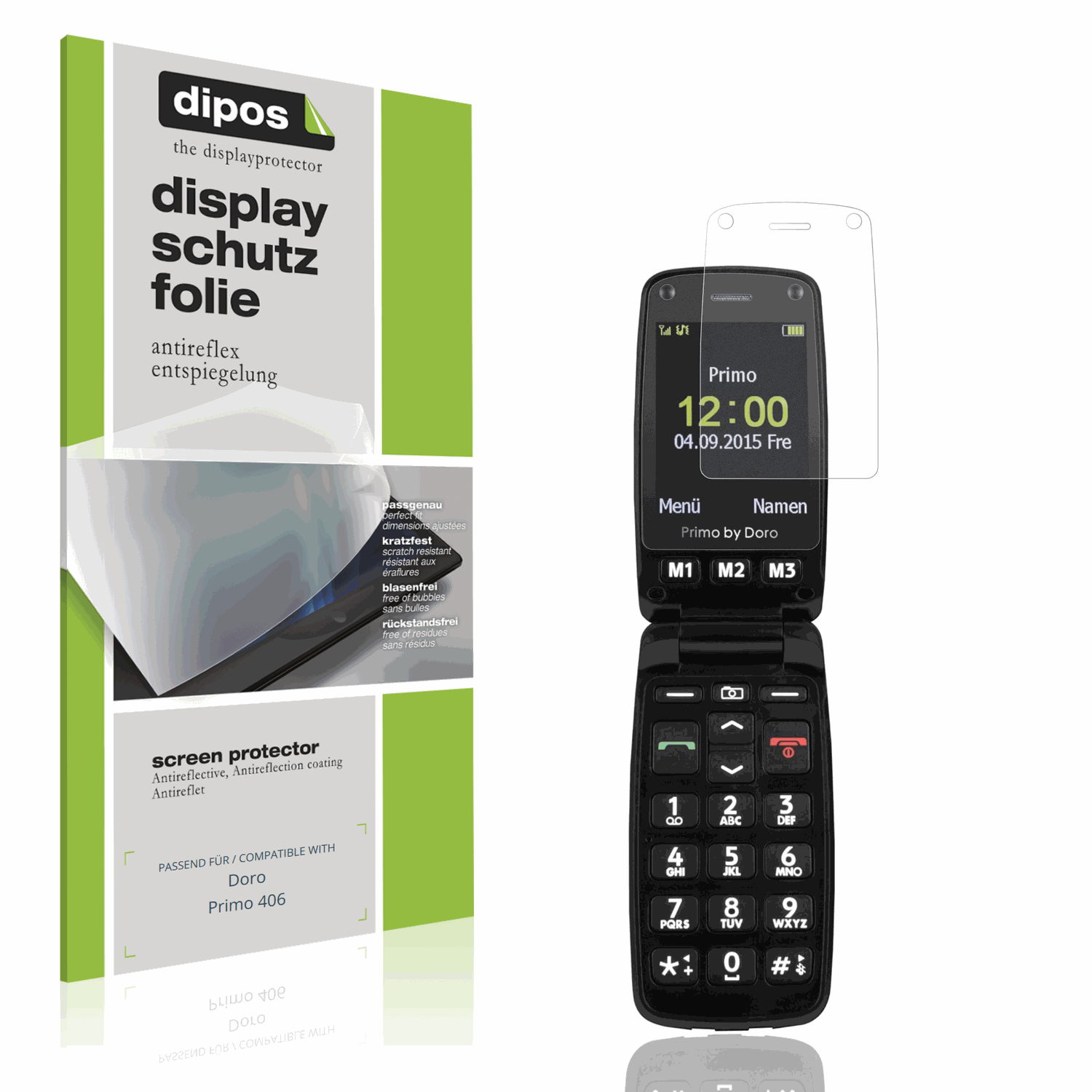 Matte Displayschutzfolie von dipos passend für Doro Primo 406, präziser Zuschnitt und blasenfrei montiert
