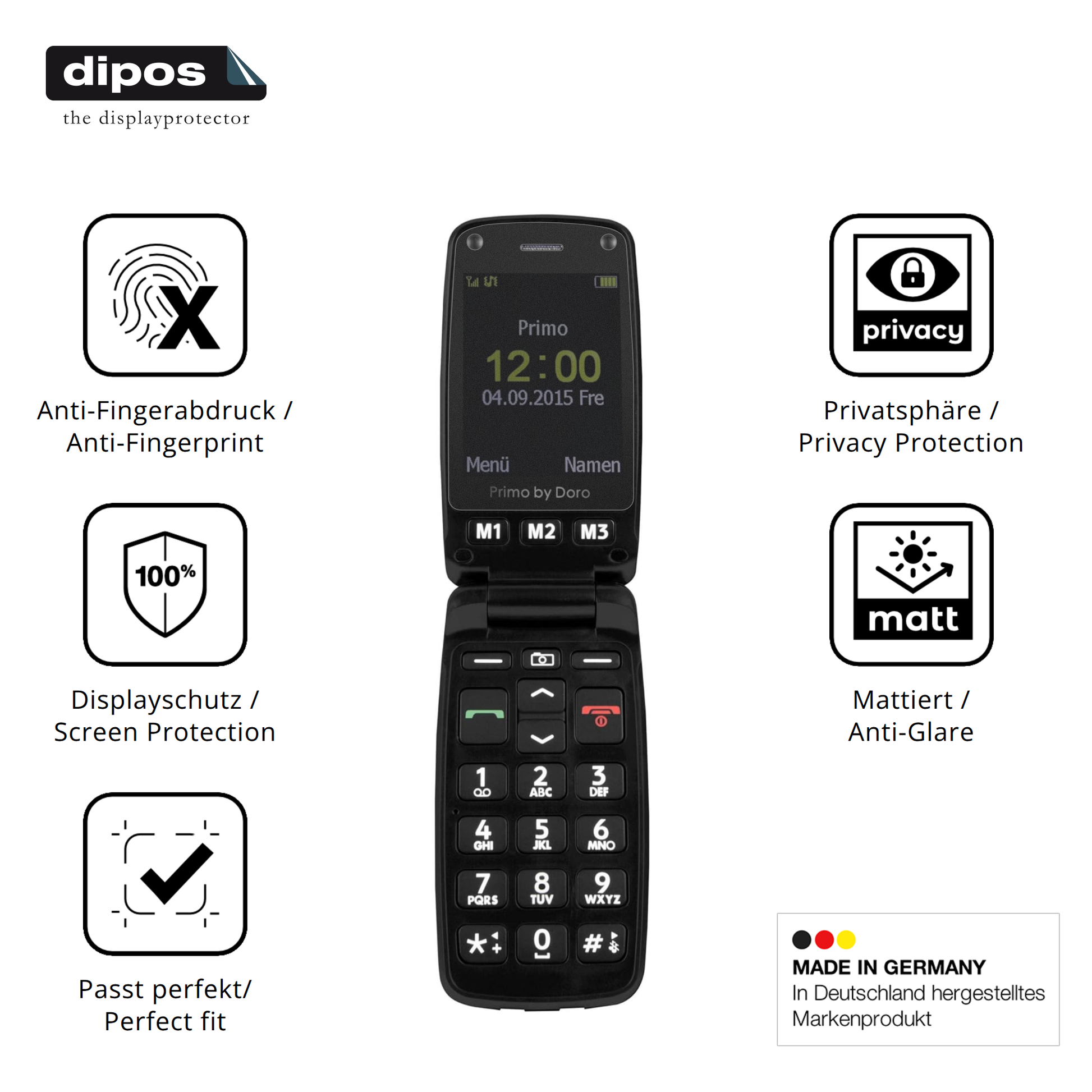 Privatsphäre-Schutz durch Sichtschutz-Folie passend zugeschnitten für Doro Primo 406