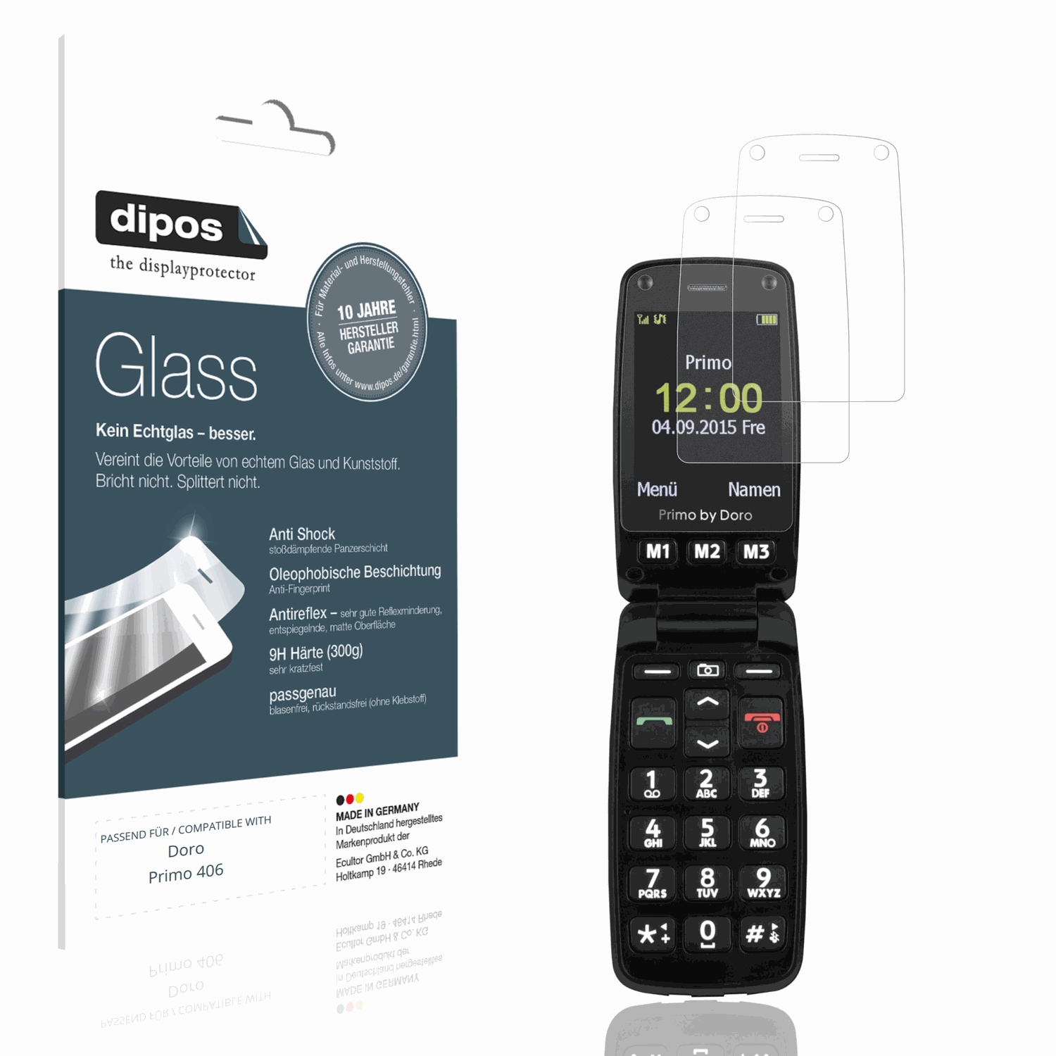 Matte Displayschutzfolie von dipos passend für Doro Primo 406, 9H kratzfest und blasenfrei montiert