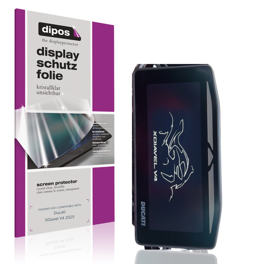 Klare Displayschutzfolie von dipos passend für ducatixdiavel v4 2025, präziser Zuschnitt und blasenfrei montiert