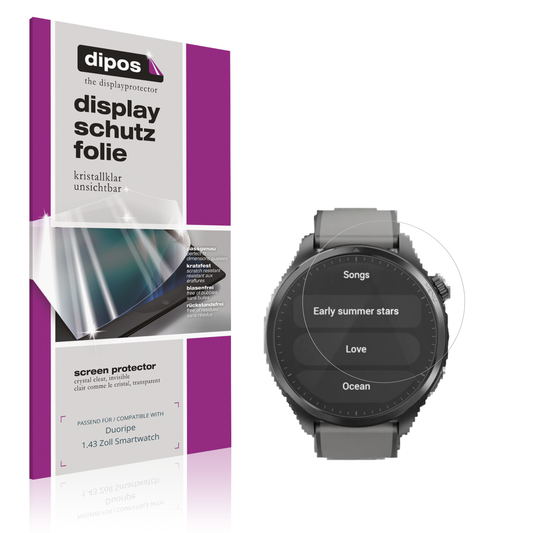 Klare Displayschutzfolie von dipos passend für Duoripe 1.43 Zoll Smartwatch, präziser Zuschnitt und blasenfrei montiert