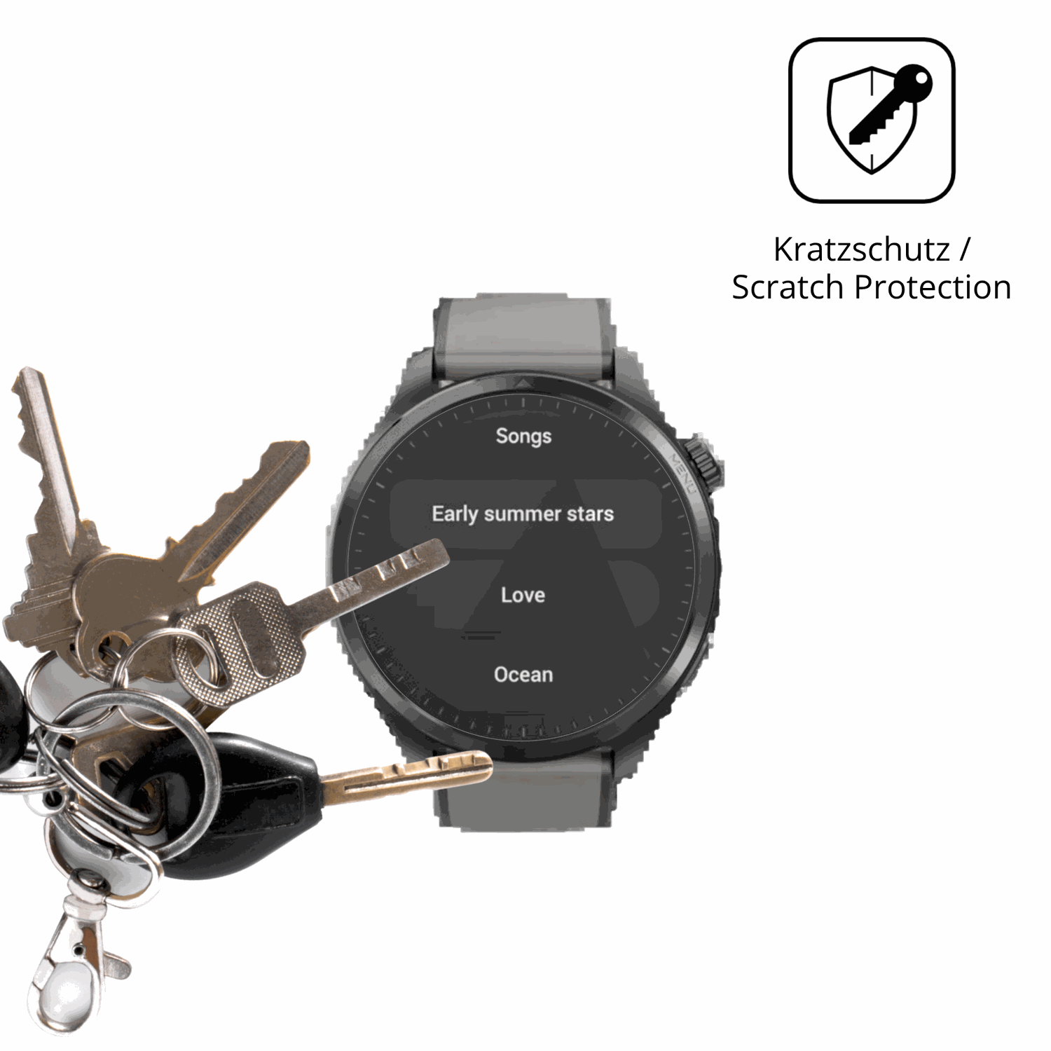 Schutz gegen Kratzer auf dem Duoripe 1.43 Zoll Smartwatch Glas durch Schlüssel oder Ähnliches