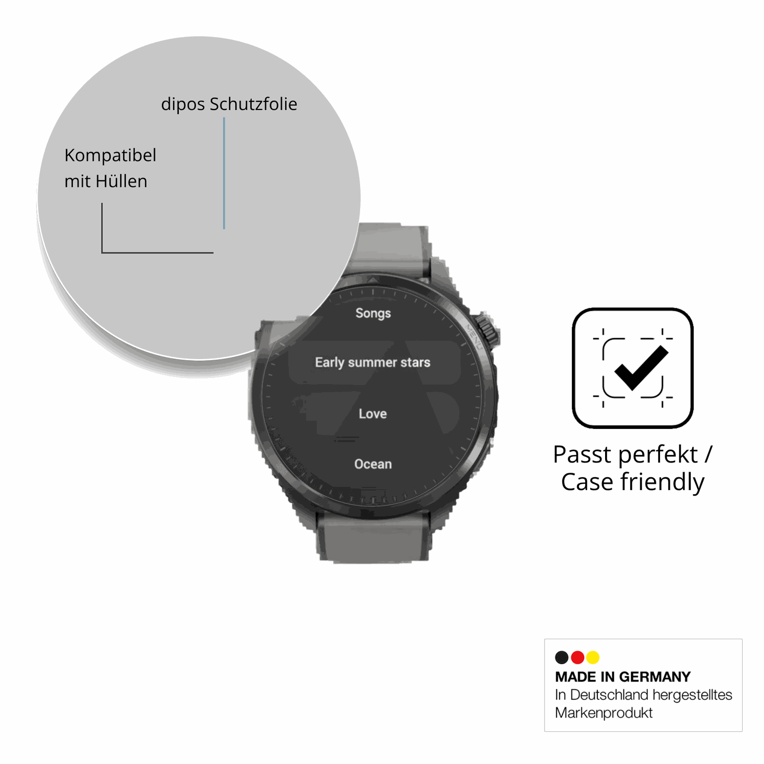 Schutzfolie mit optimaler Passform, zur Verwendung mit Hüllen geeignet
