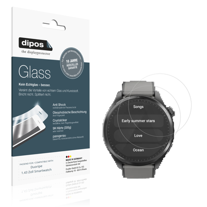 Klare Displayschutzfolie von dipos passend für Duoripe 1.43 Zoll Smartwatch, 9H kratzfest und blasenfrei montiert