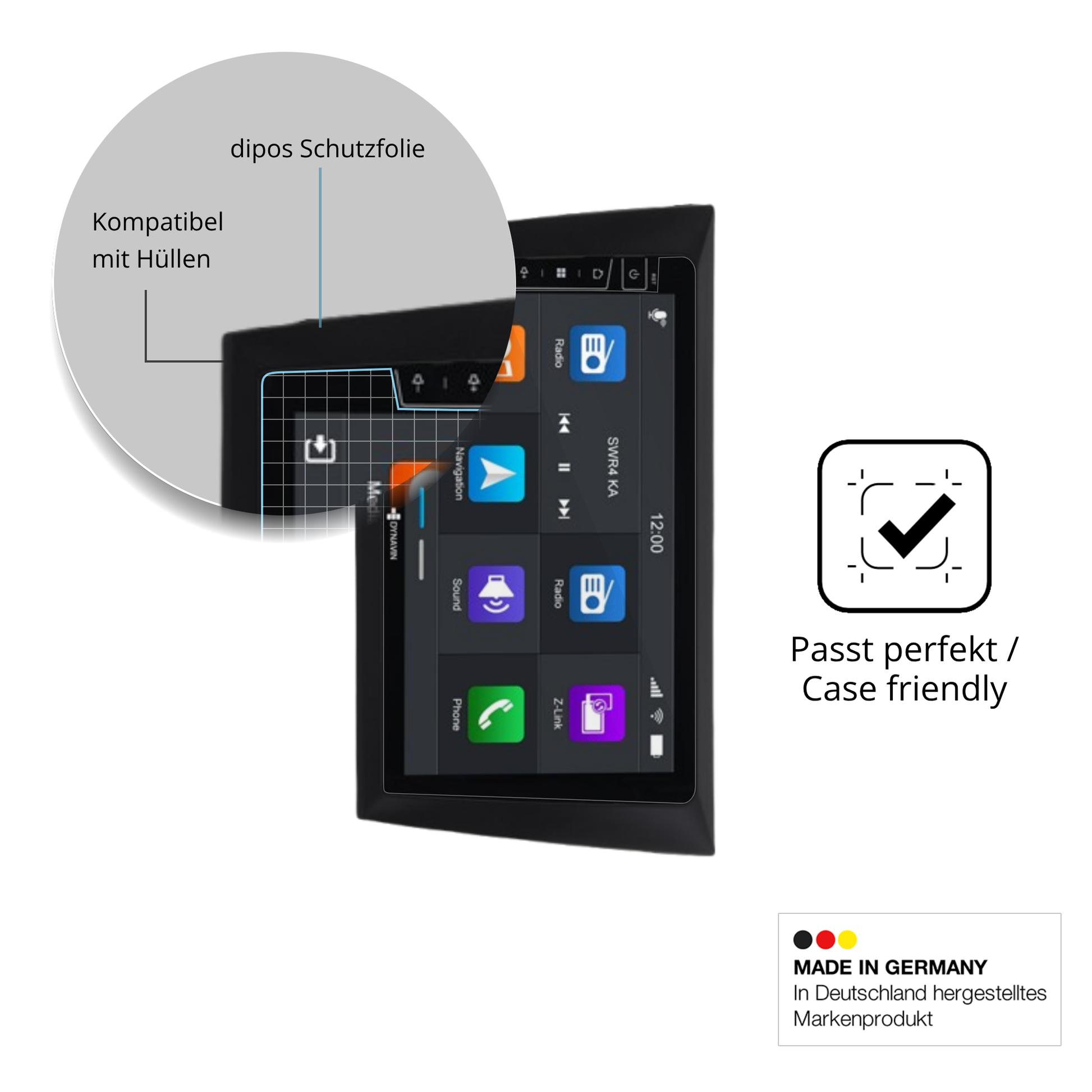 Schutzfolie mit optimaler Passform, zur Verwendung mit Hüllen geeignet