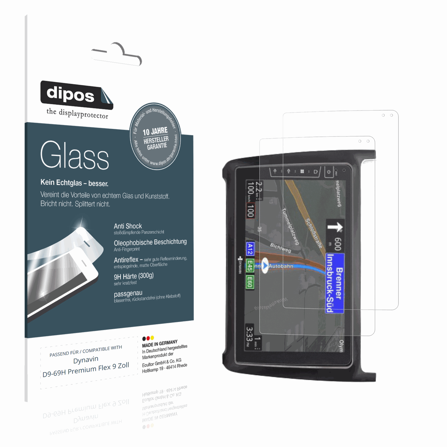 Matte Displayschutzfolie von dipos passend für Dynavin D9-69H Premium Flex 9 Zoll, 9H kratzfest und blasenfrei montiert