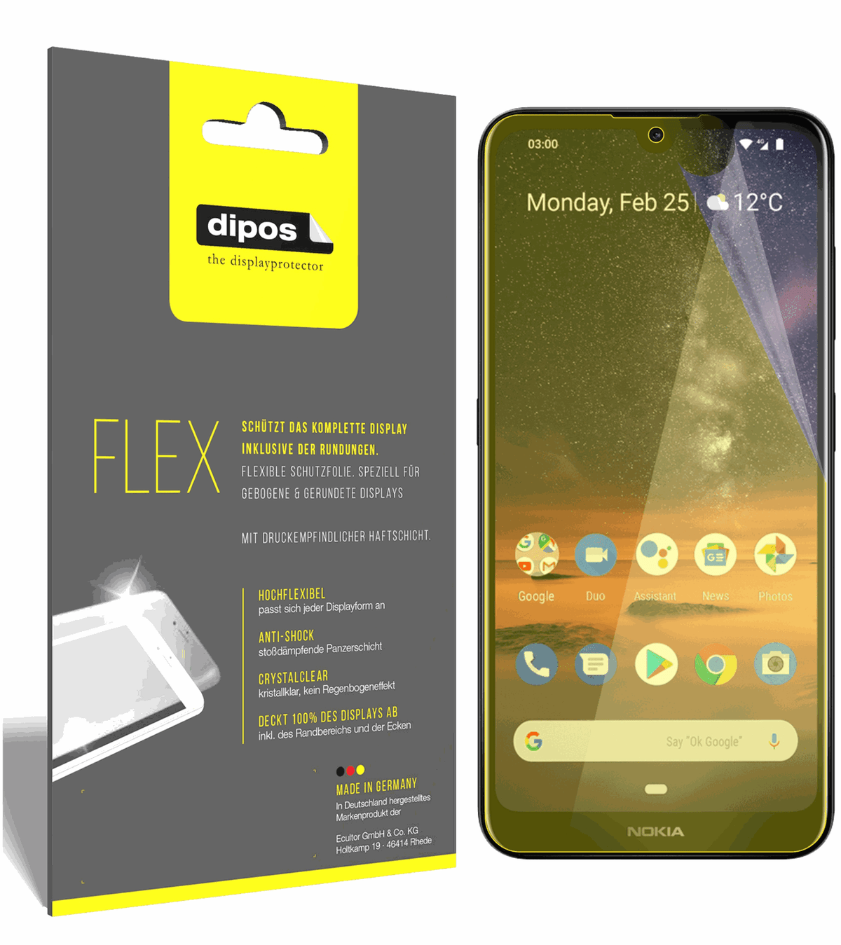 3x Screen Protector for Nokia 3.2 Protective Film covers 100% dipos Flex