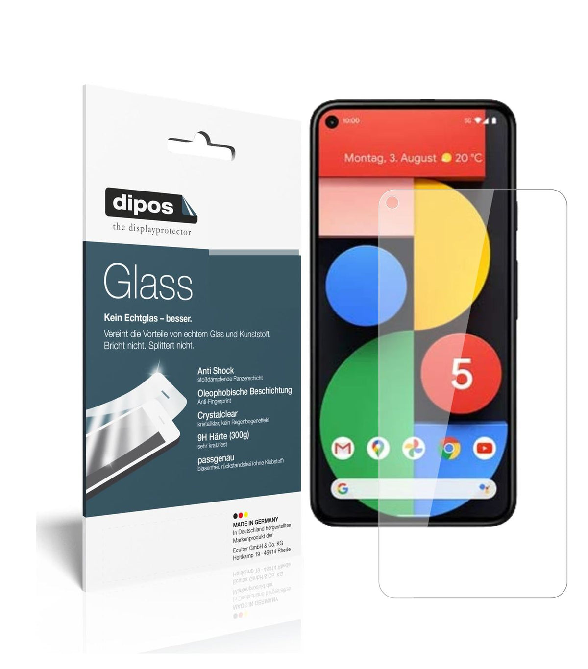 Klare Displayschutzfolie von dipos passend für Google Pixel 5, 9H kratzfest und blasenfrei montiert
