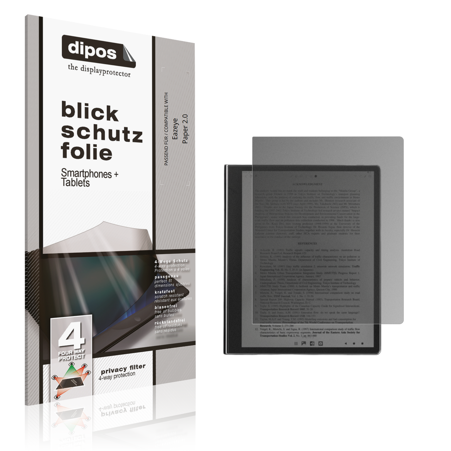 Blickschutzfolie von dipos passend für eazeyepaper 2.0, präziser Zuschnitt und blasenfrei montiert
