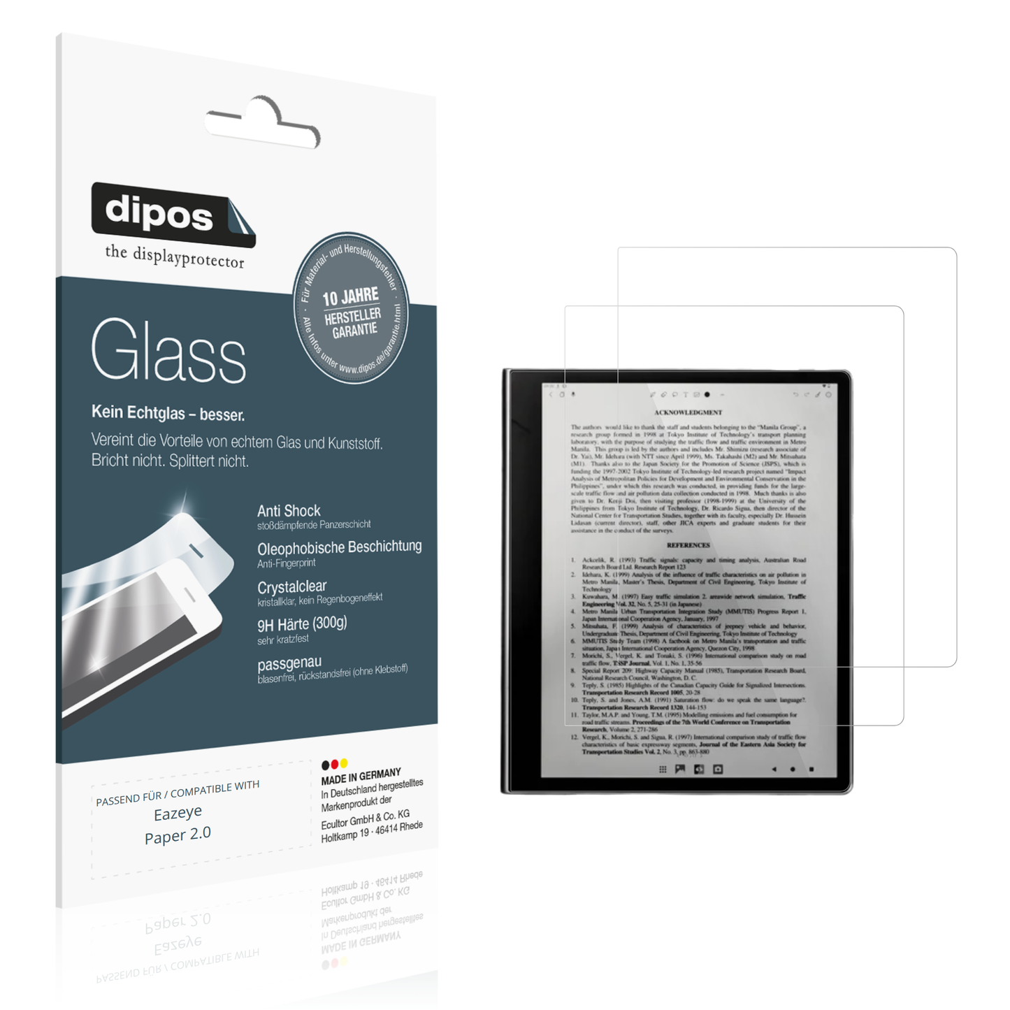 Klare Displayschutzfolie von dipos passend für eazeyepaper 2.0, 9H kratzfest und blasenfrei montiert