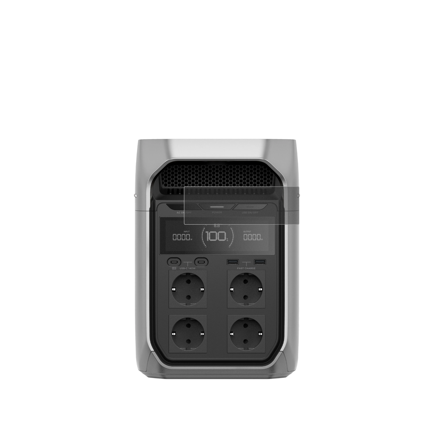 EcoflowDelta 3 Plus mit aufgebrachtem dipos Displayschutz, der seitliche Einblicke blockiert