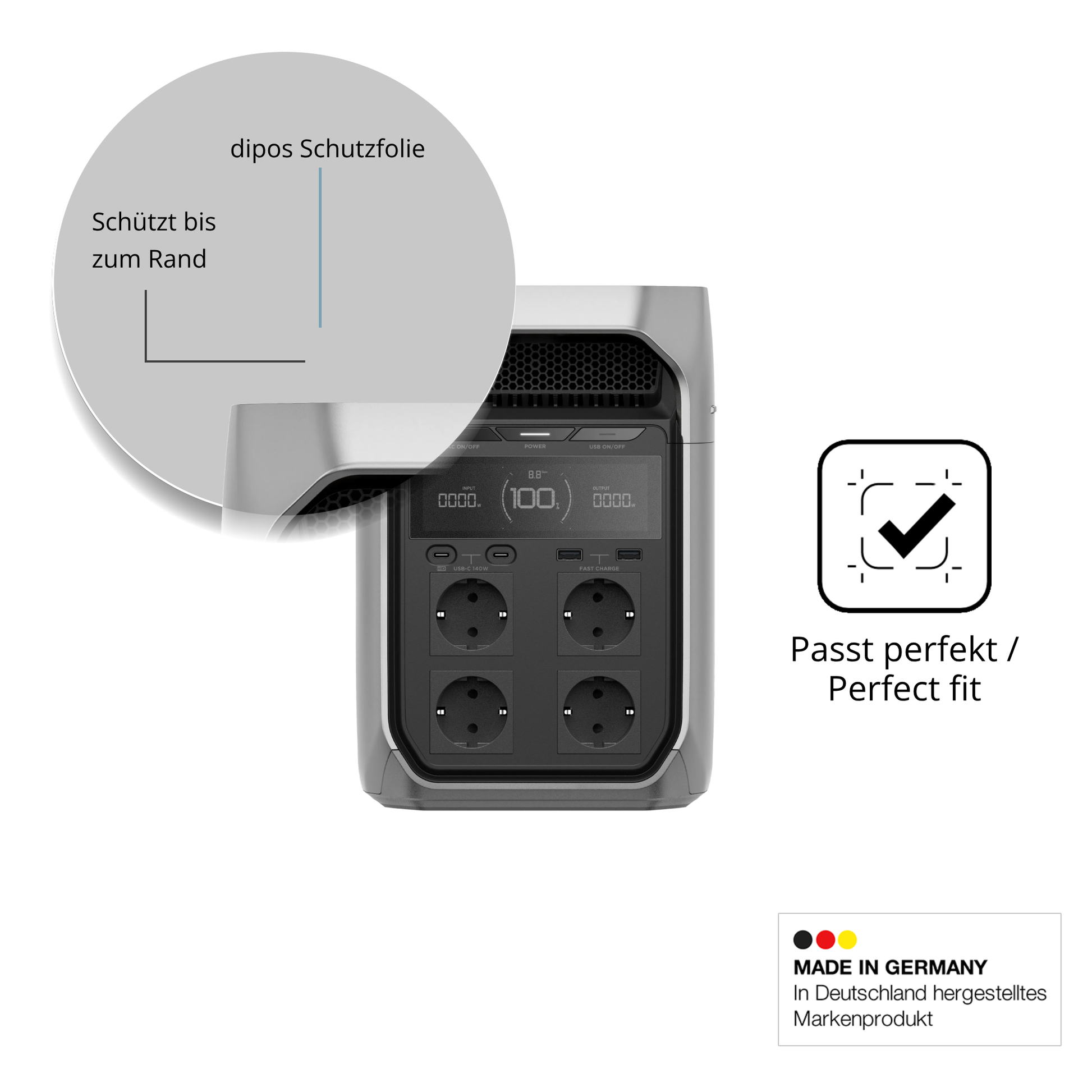 Schutz gegen Kratzer auf dem Ecoflow Delta 3 Plus Glas durch Schlüssel oder Ähnliches