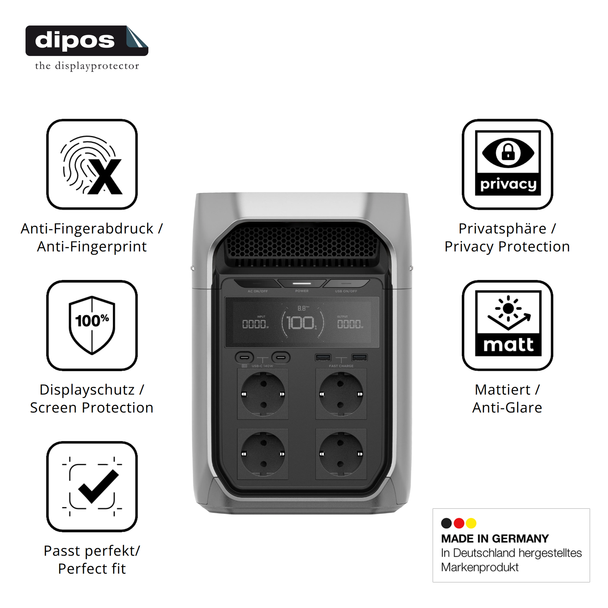 Privatsphäre-Schutz durch Sichtschutz-Folie passend zugeschnitten für Ecoflow Delta 3 Plus