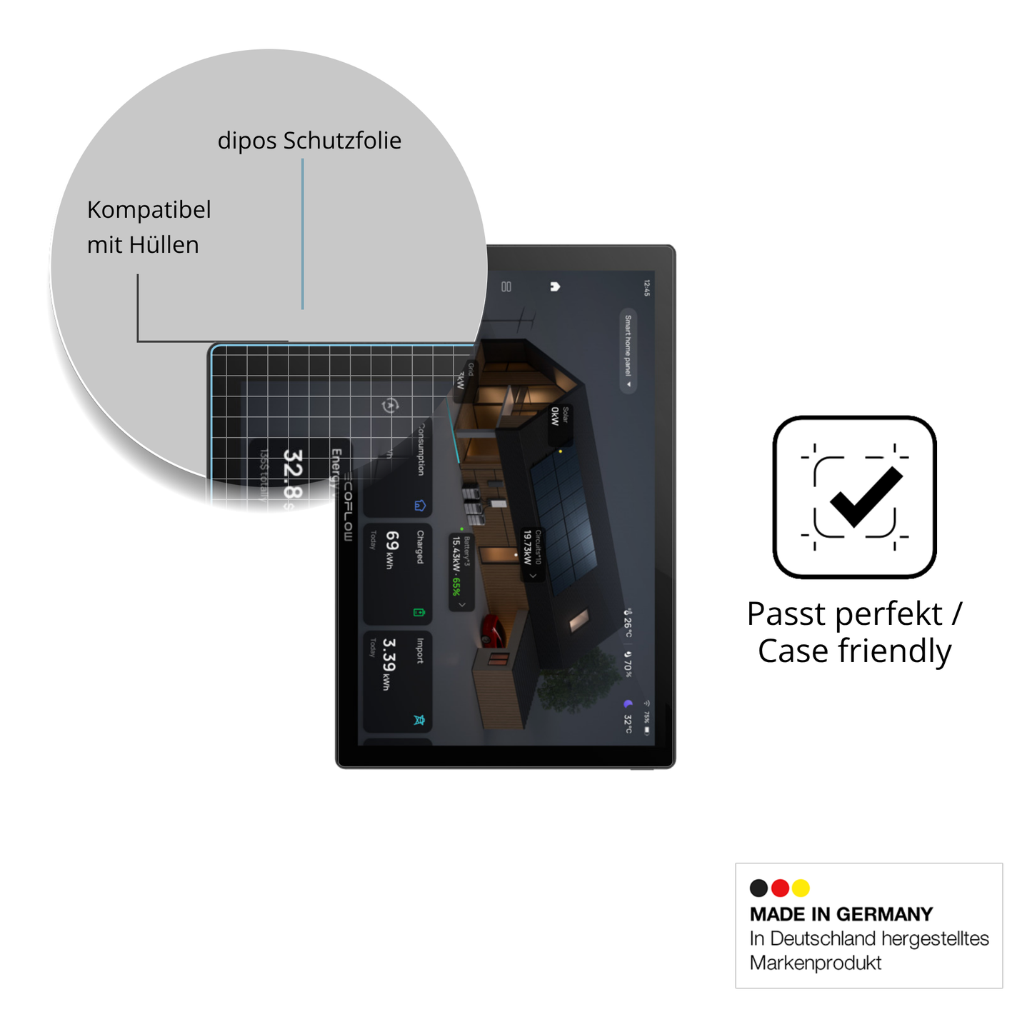 Schutzfolie mit optimaler Passform, zur Verwendung mit Hüllen geeignet