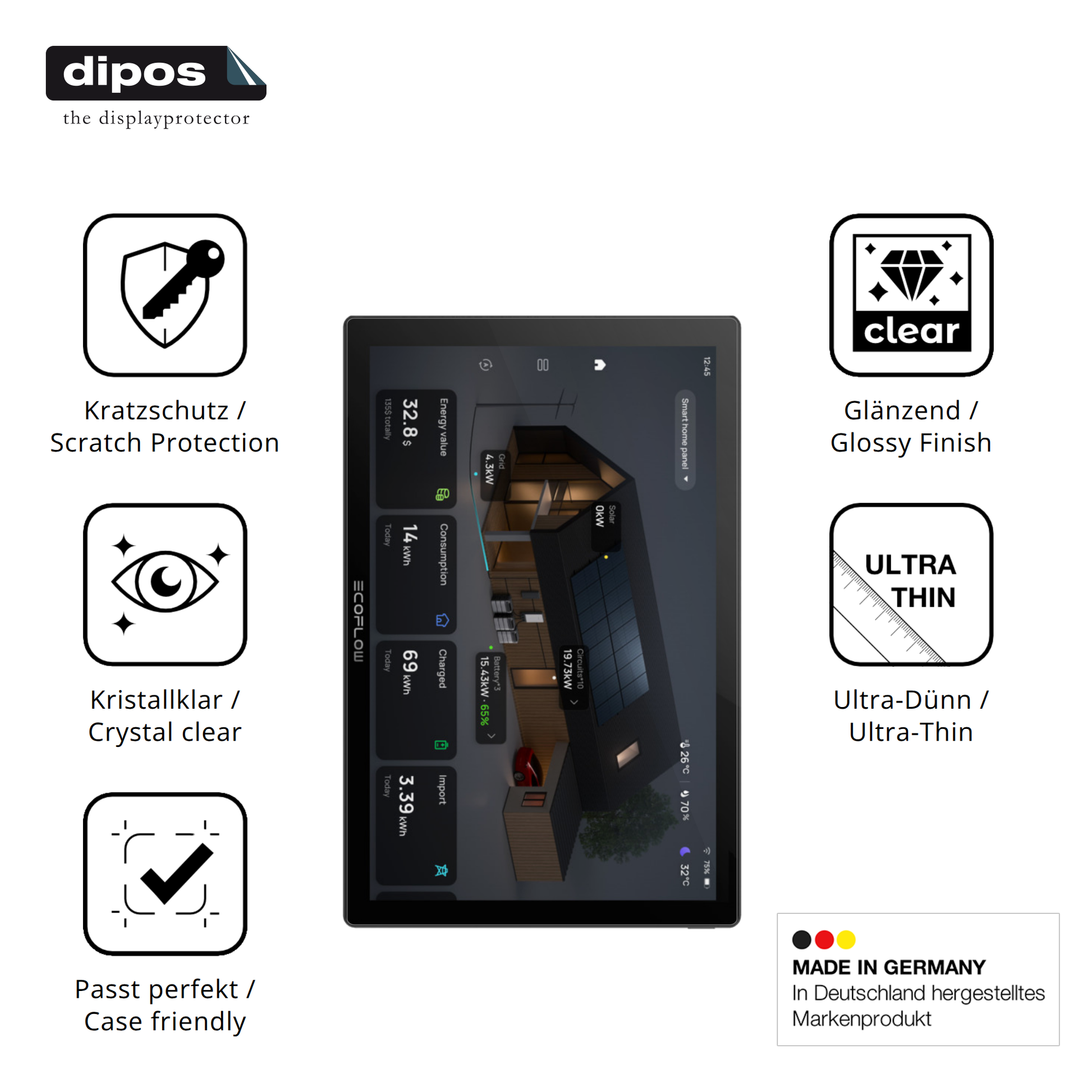 Displayschutz hergestellt in Deutschland, höchste Qualität made in Germany