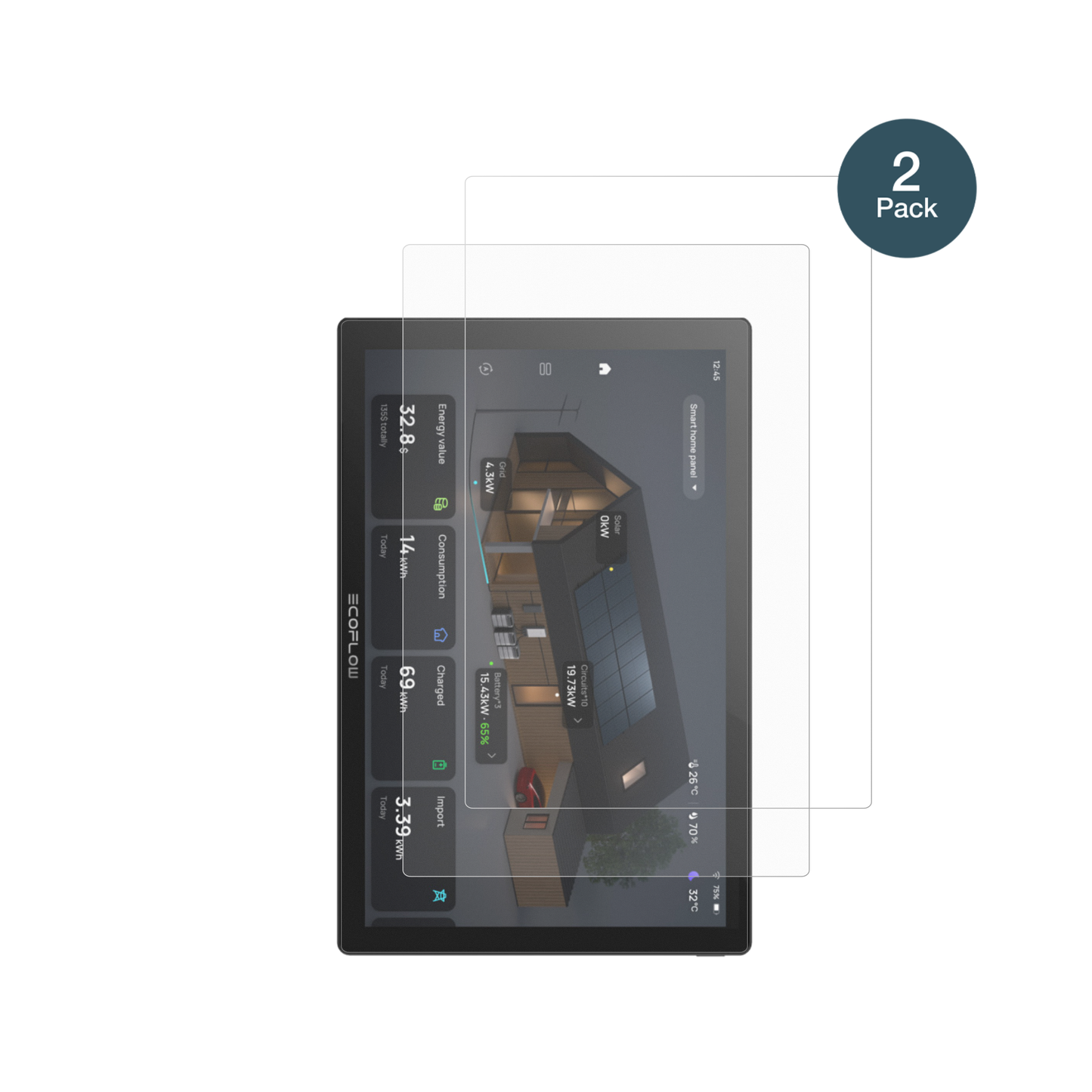 ecoflowpowerinsight mit aufgebrachter dipos Panzerfolie, die lästige Fingerabdrücke minimiert