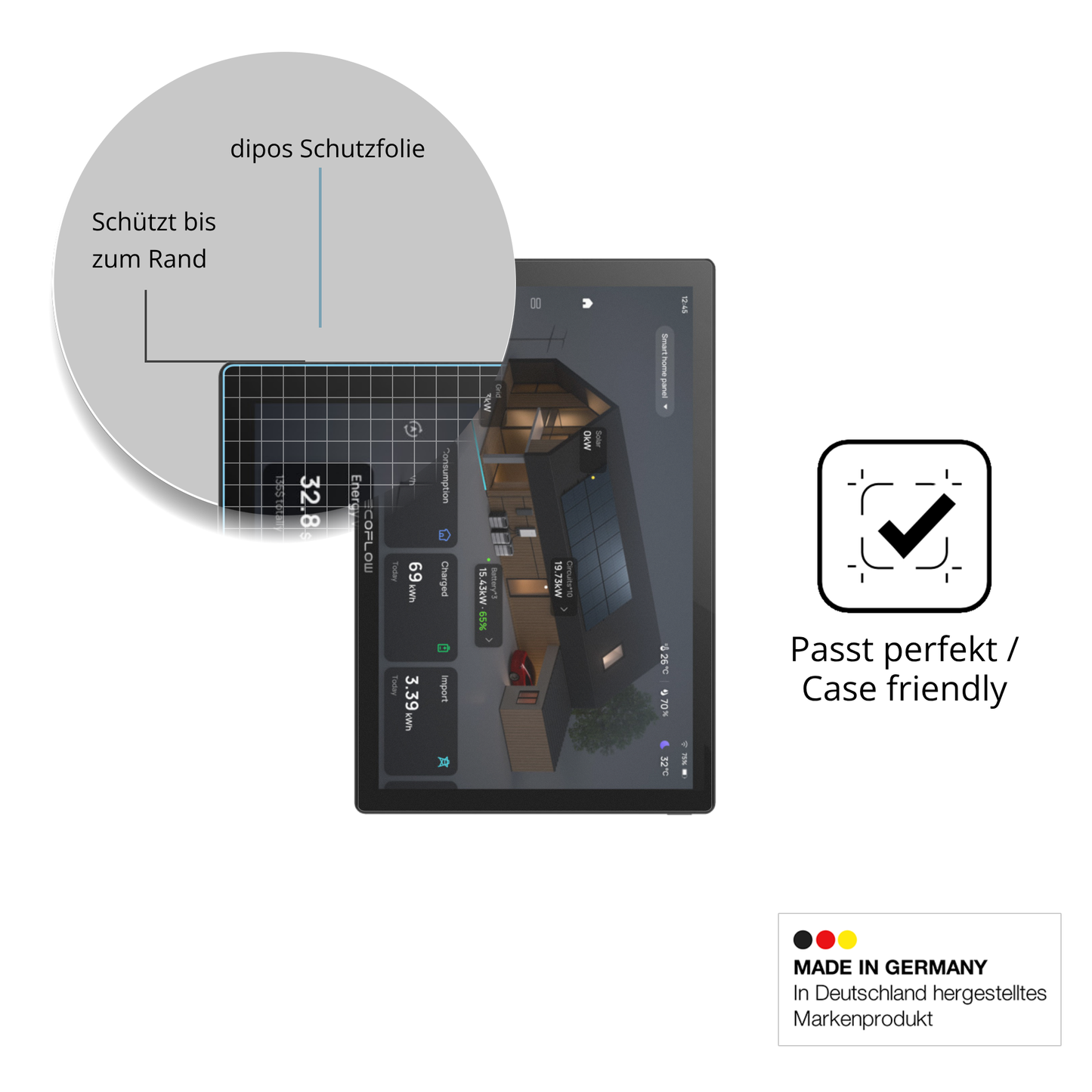Schutzglasfolie mit optimaler Passform, zur Verwendung mit Hüllen geeignet