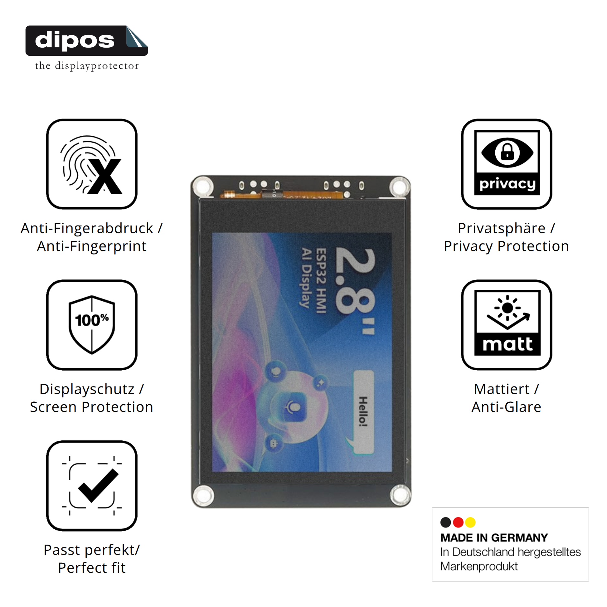 Privatsphäre-Schutz durch Sichtschutz-Folie passend zugeschnitten für Elecrow CrowPanel 2.8 Zoll