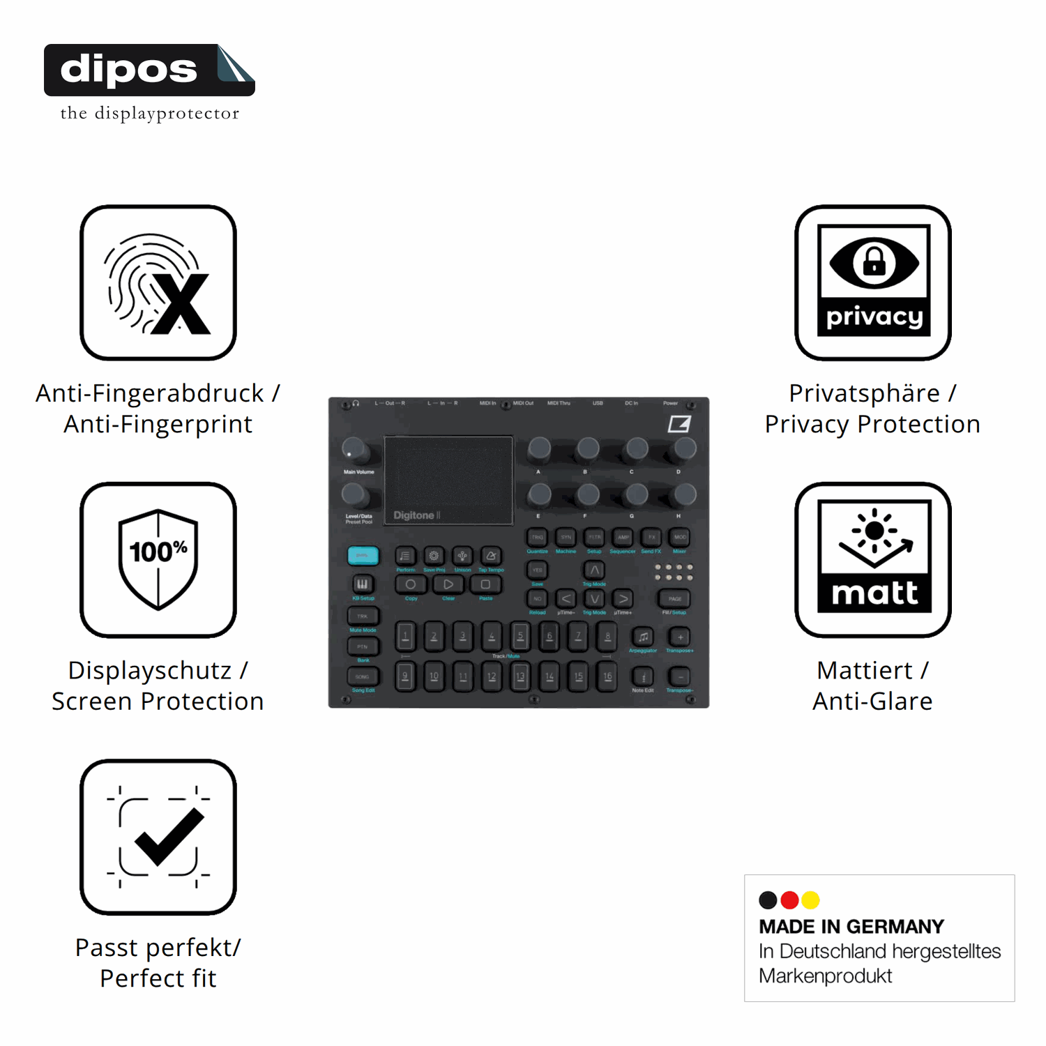 Privatsphäre-Schutz durch Sichtschutz-Folie passend zugeschnitten für Elektron Digitone