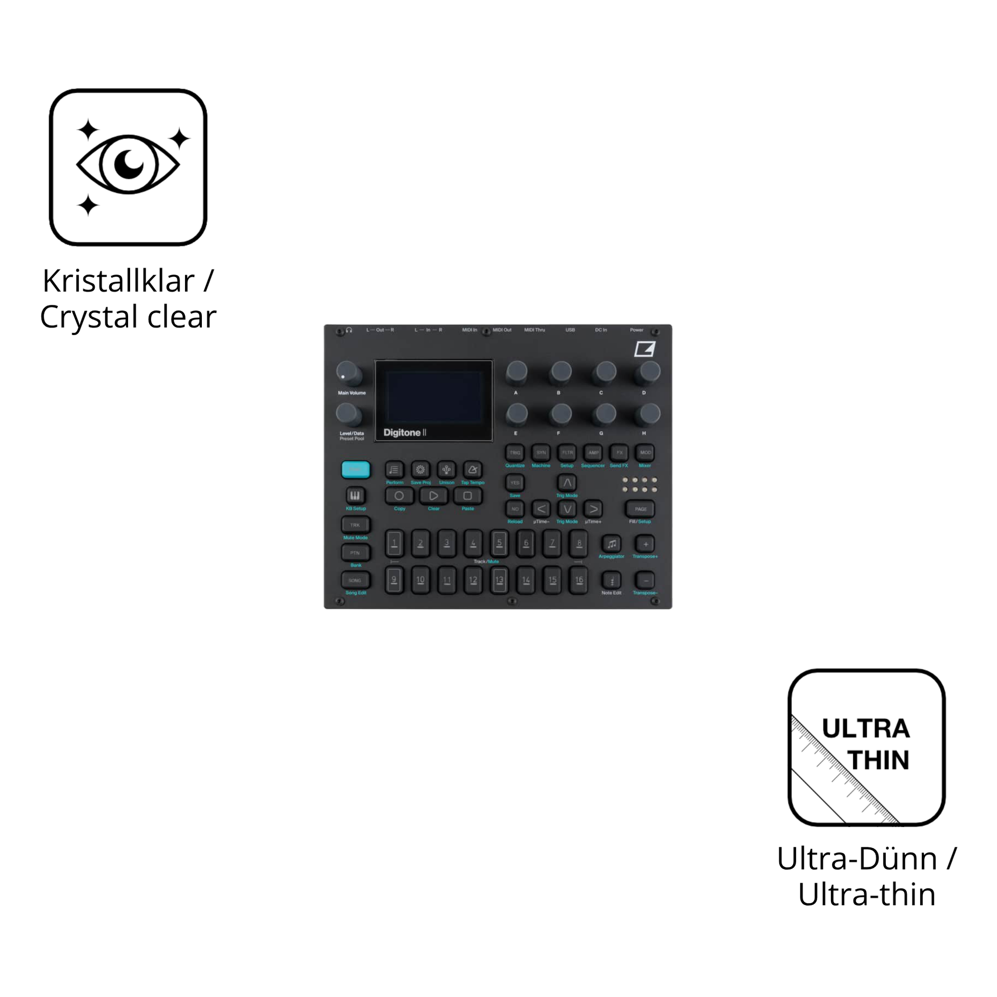 Dünne und klare Folie passend zugeschnitten für Elektron Digitone