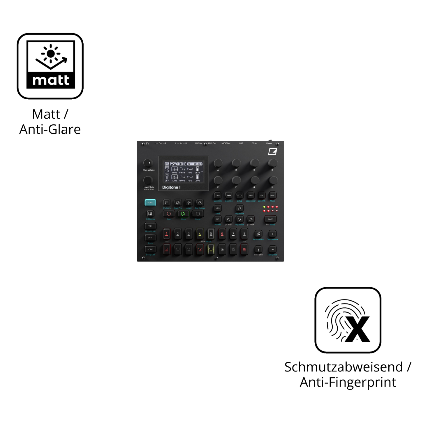 Dünne und entspiegelnde Folie passend zugeschnitten für Elektron Digitone II